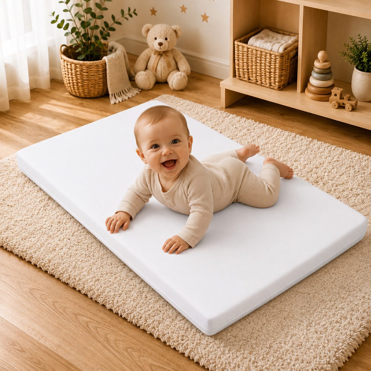 Kindermatratze Babymatratze mit Baumwollbezug, waschbar & rollbar–Allergikergeeignet, Best for Kids, 6 cm hoch, (Einzelartikel, 1 × Schaumkernmatratze), 60x120 cm, Bezug aus Baumwolle, Hergestellt in der EU