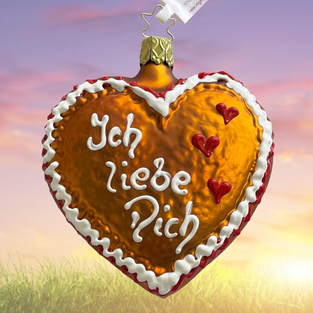 INGE-GLAS® Christbaumschmuck INGE-GLAS® Weihnachts-Hänger Glas-Lebkuchen-Herz Ich Liebe Dich (1-tlg)
