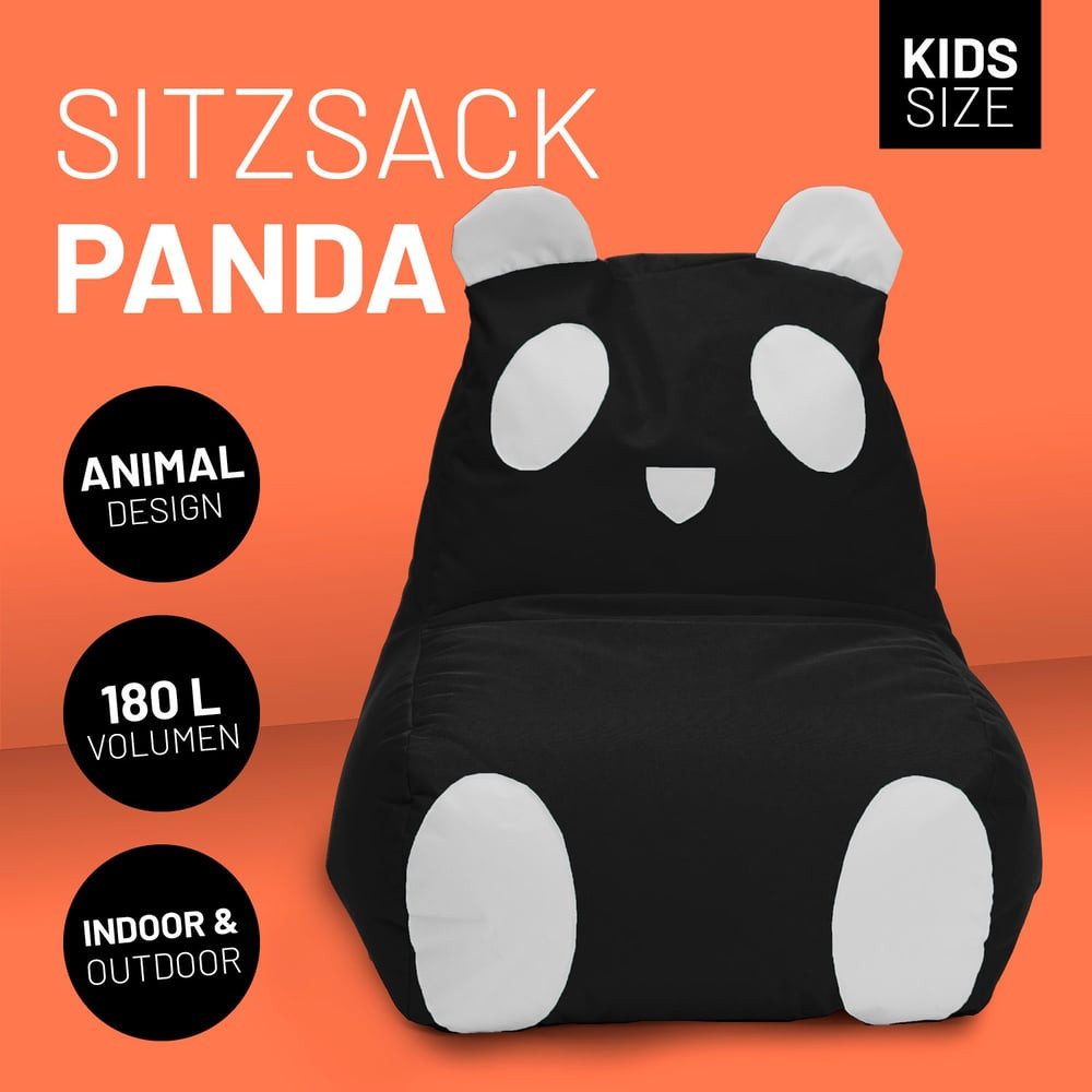Lumaland Sitzsack Kinder Panda 75x65x65 cm, weiches Sitzpolster, Kinderzimmer, pflegeleichtes Material