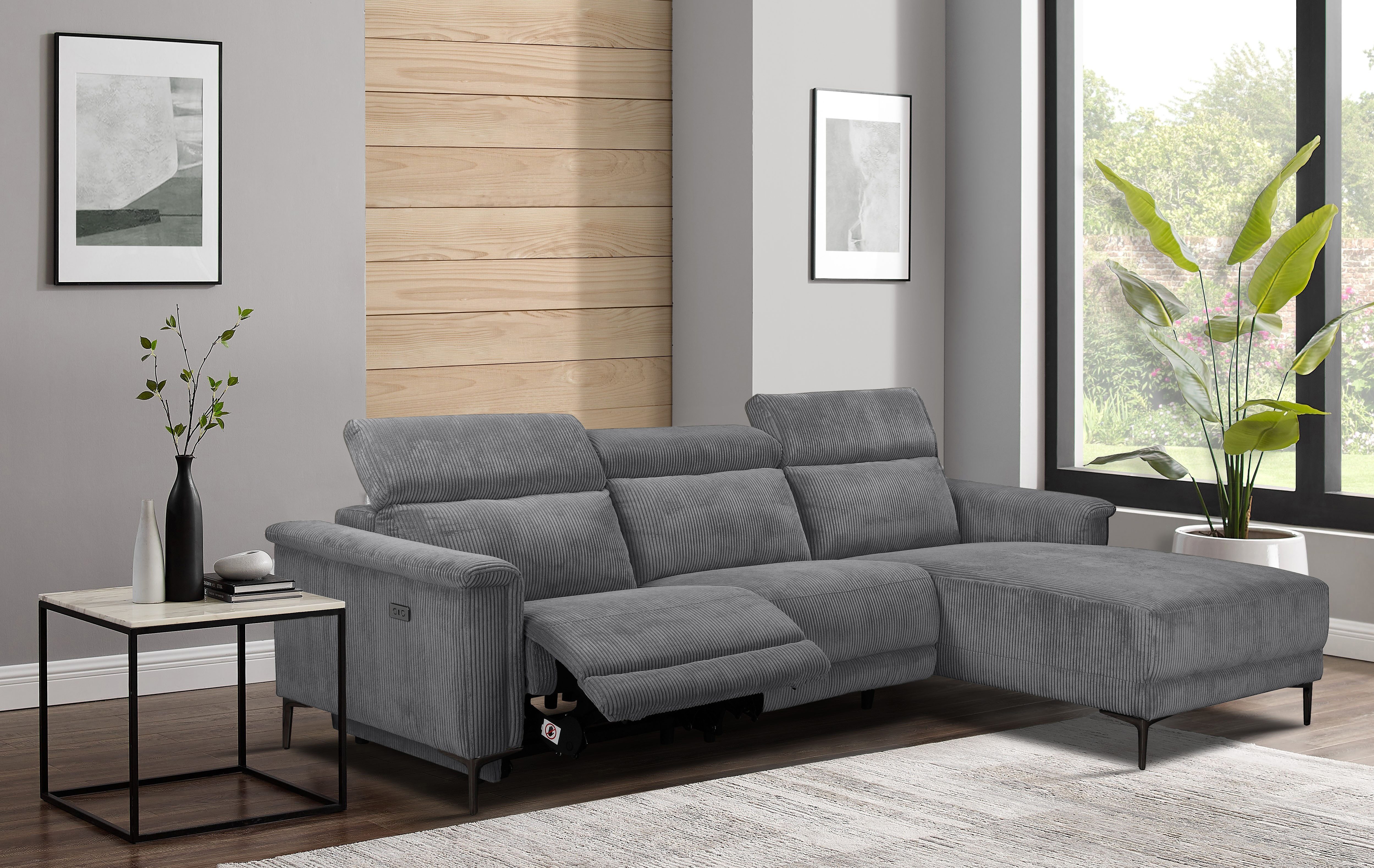 OTTO home Ecksofa LUND Cord, L-Form, 261 cm, man. o. elektr. Relaxfunktion (mit USB-A), mit USB A-Anschluss bei elektrischer Variante und Kopfteilverstellung