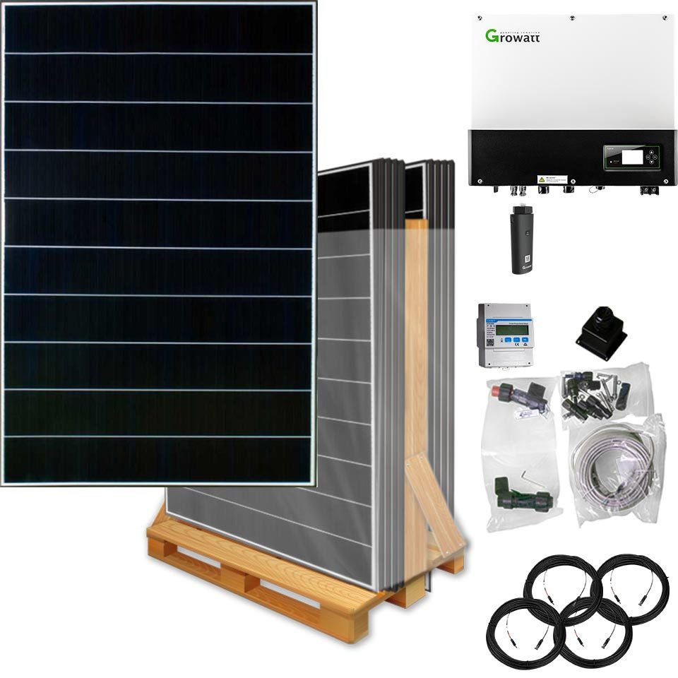 Lieckipedia 6000 Watt Hybrid Solaranlage, Basisset, dreiphasig inkl. Growatt Wechs Solar Panel, Schindeltechnik