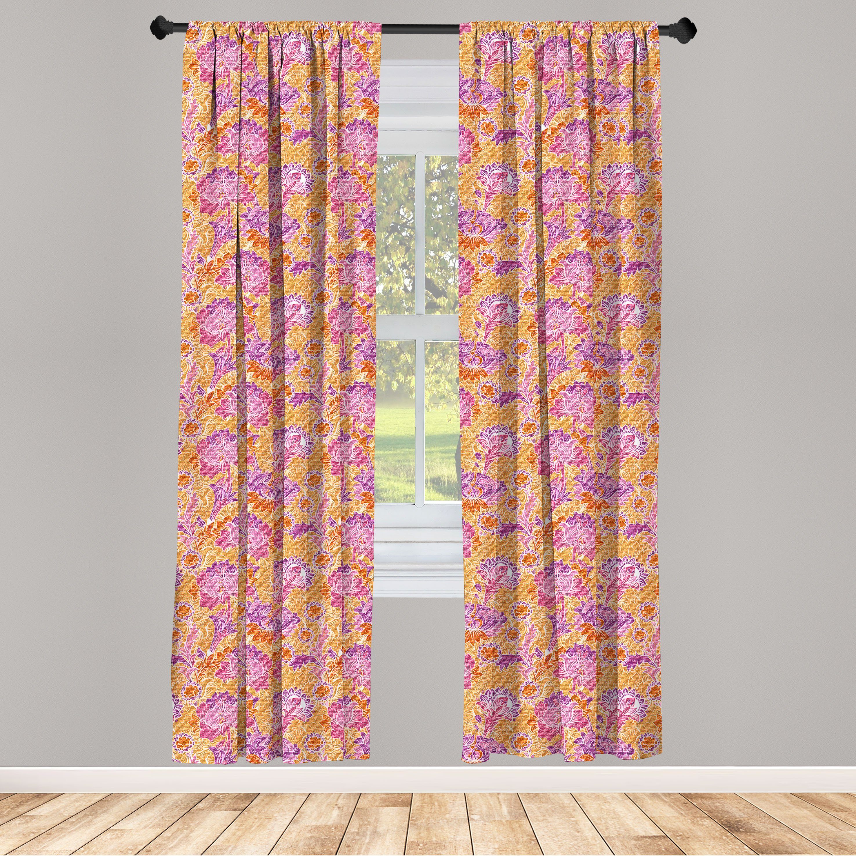 Gardine Vorhang für Wohnzimmer Schlafzimmer Dekor, Abakuhaus, Microfaser, asiatisch Fantasie Oriental Blumen