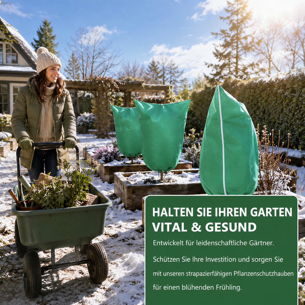 BlingBin Winterschutzhaube 5 Stück Pflanzenschutznetz mit Reißverschluss Zugband Vogelgartennetz (5er Set, 5-St., 80cm*100cm, Vlies 75 g/m², Atmungsaktiv), Wint – Bild 2 von 5