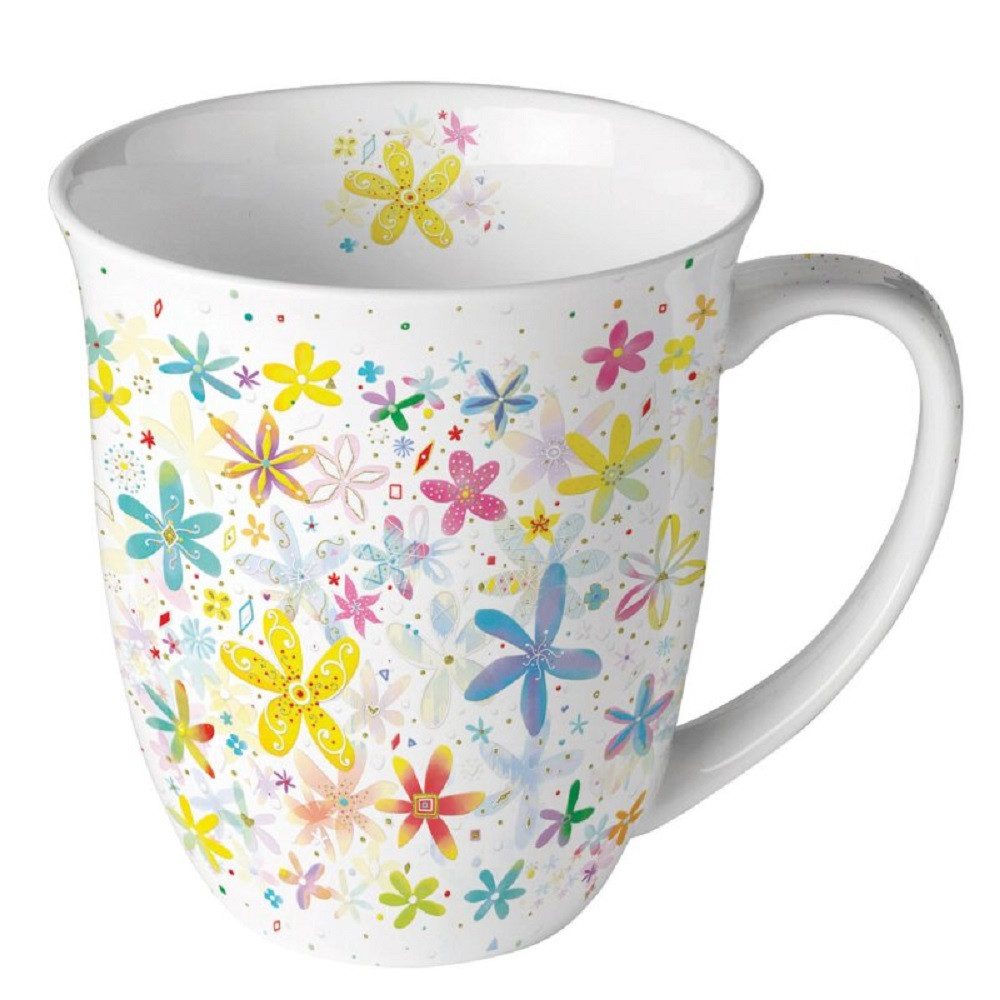 Ambiente Luxury Paper Products Кружки Porzellan Tasse ca. 400ml Herbst-Winter- Frühling -Sommer Mug, Porzellan Kollektion, Kaffeetasse Teetasse Wintertasse, Zierblumen, Blumen, Tee/Kaffee - ideal als Geschenk geeignet