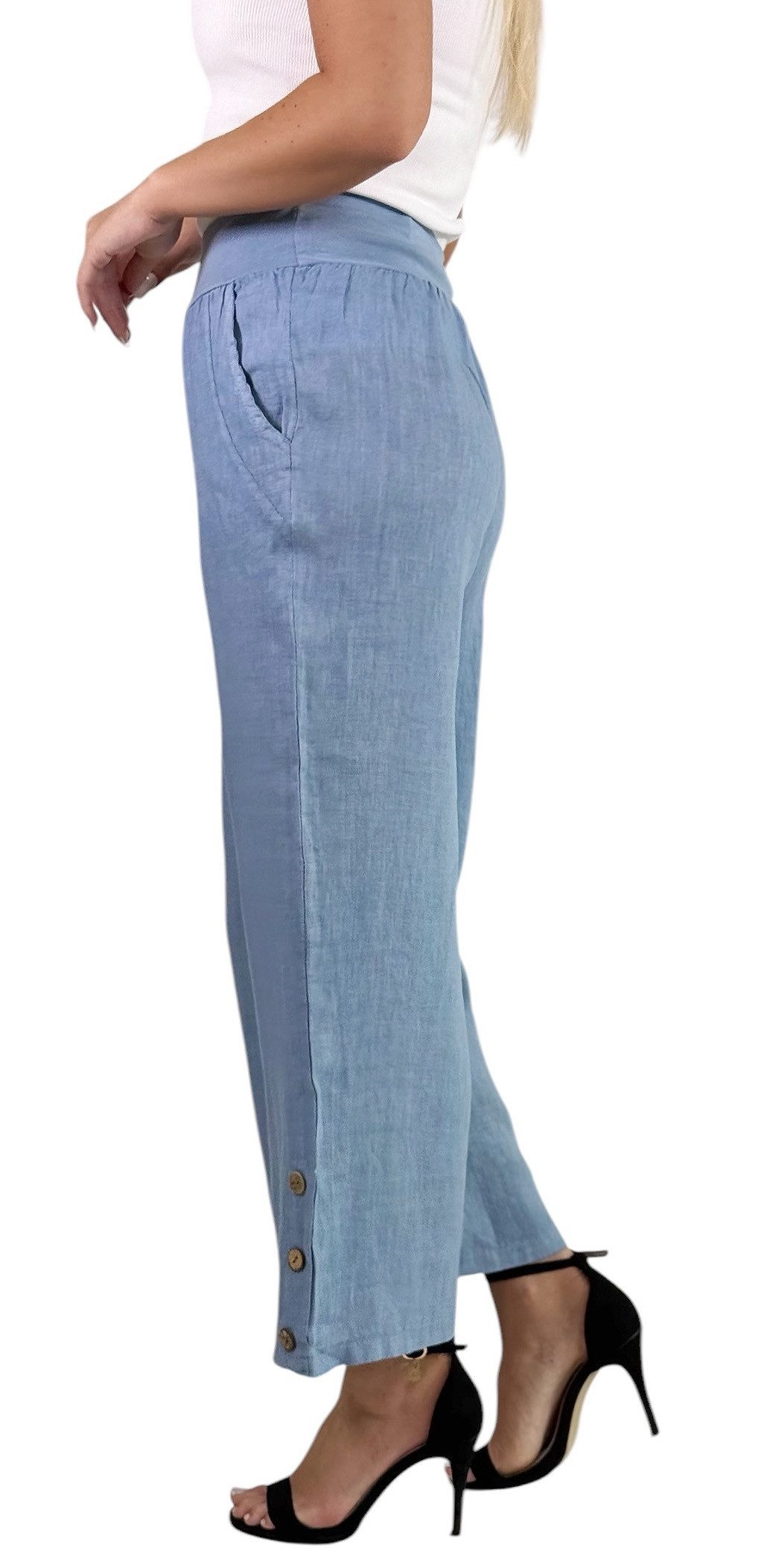 Mississhop Leinenhose Leinenhose Damen 100 % Leinen Culotte 7/8 Lange Hose M.319