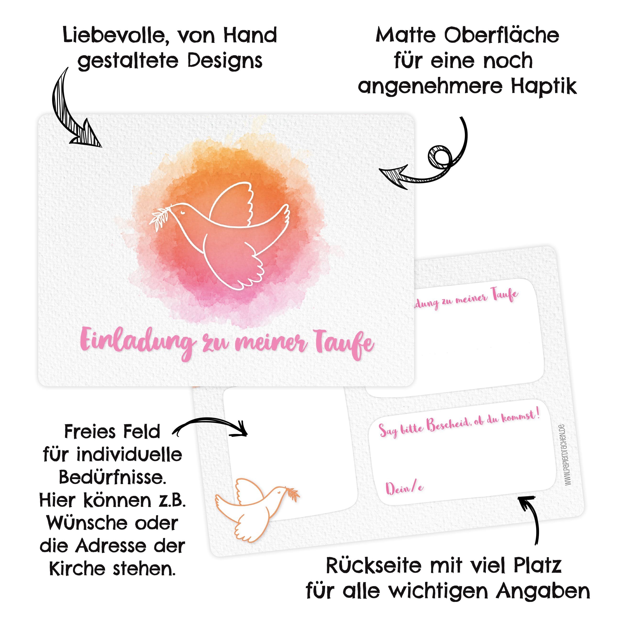 PAPIERDRACHEN Einladungskarten 12 Einladungskarten zur Taufe - Einladung zur Heiligen Taufe, für Mädchen und Jungen