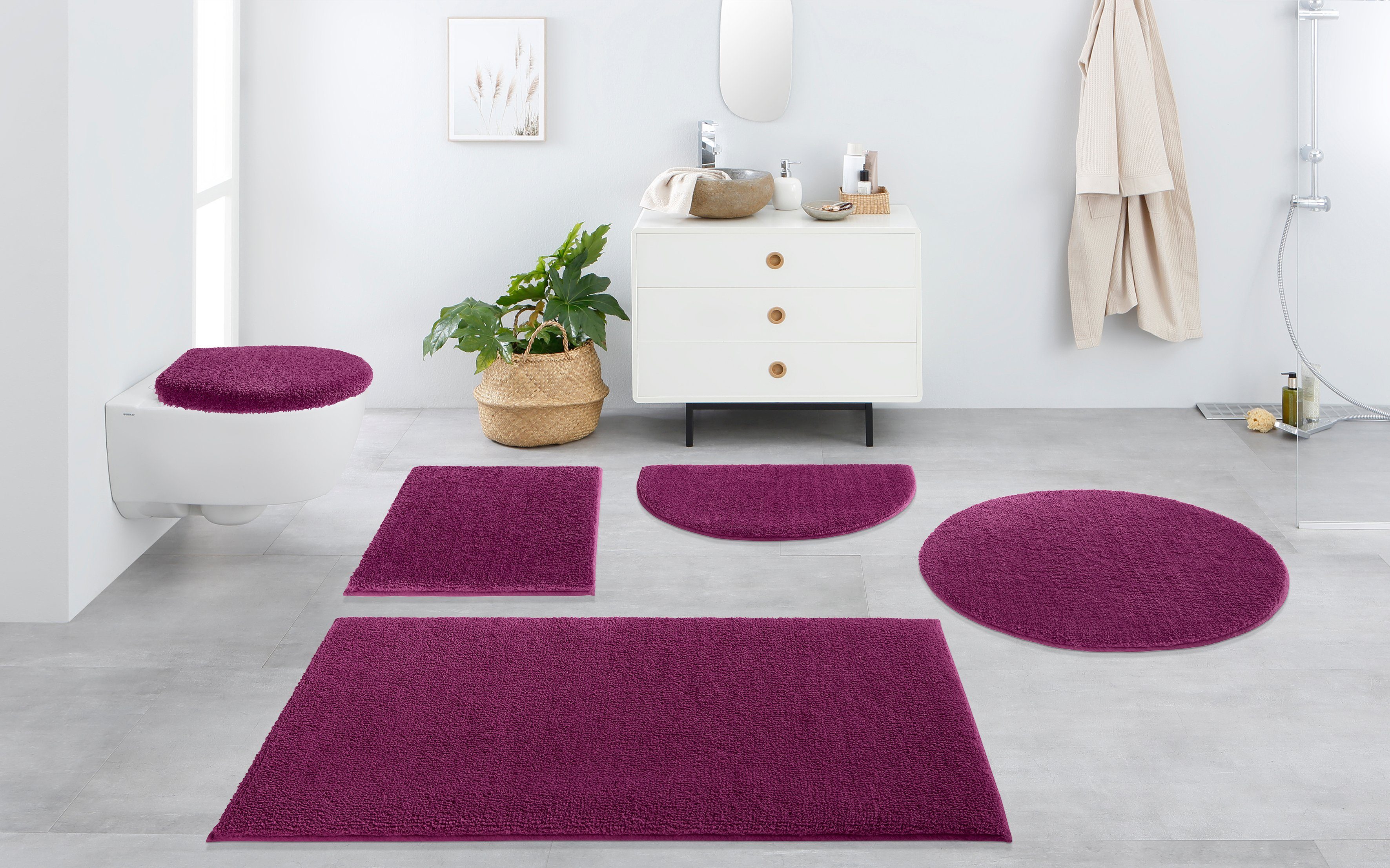 OTTO home Badematte Vanessa, Badvorleger, Badezimmer Teppich, Höhe 10 mm, rutschhemmend beschichtet, schnell trocknend, strapazierfähig, fußbodenheizungsgeeignet, Polyester, rund, Badteppich, weiche Haptik, unifarben