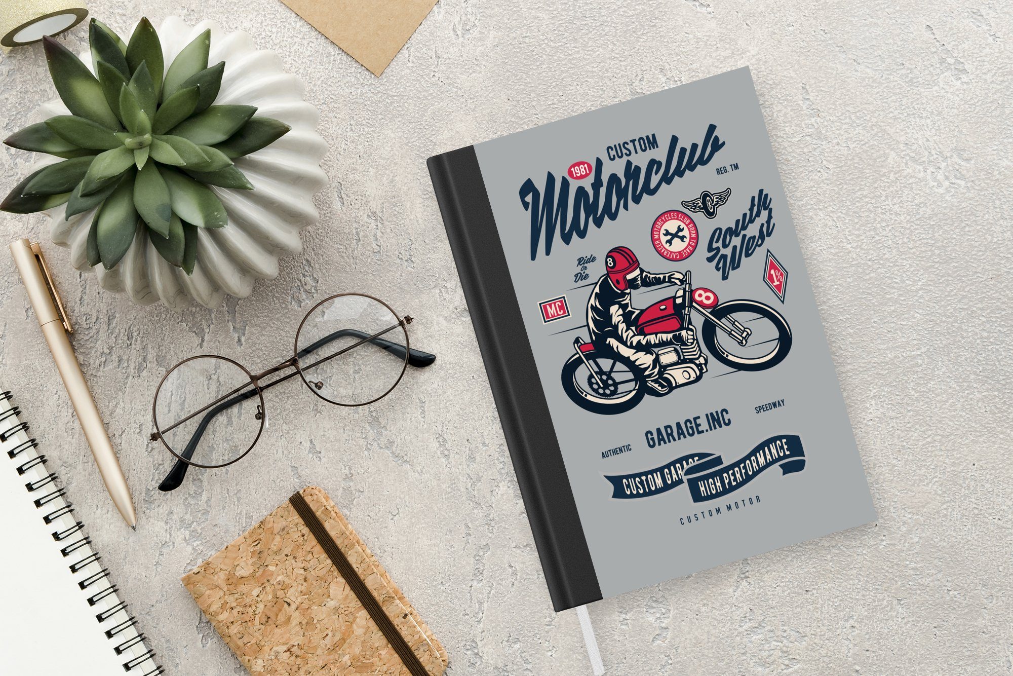 Motorrad - Haushaltsbuch 98 A5, Tagebuch, Journal, Retro, - Kleidung Notizheft, Notizbuch MuchoWow Merkzettel, Seiten,