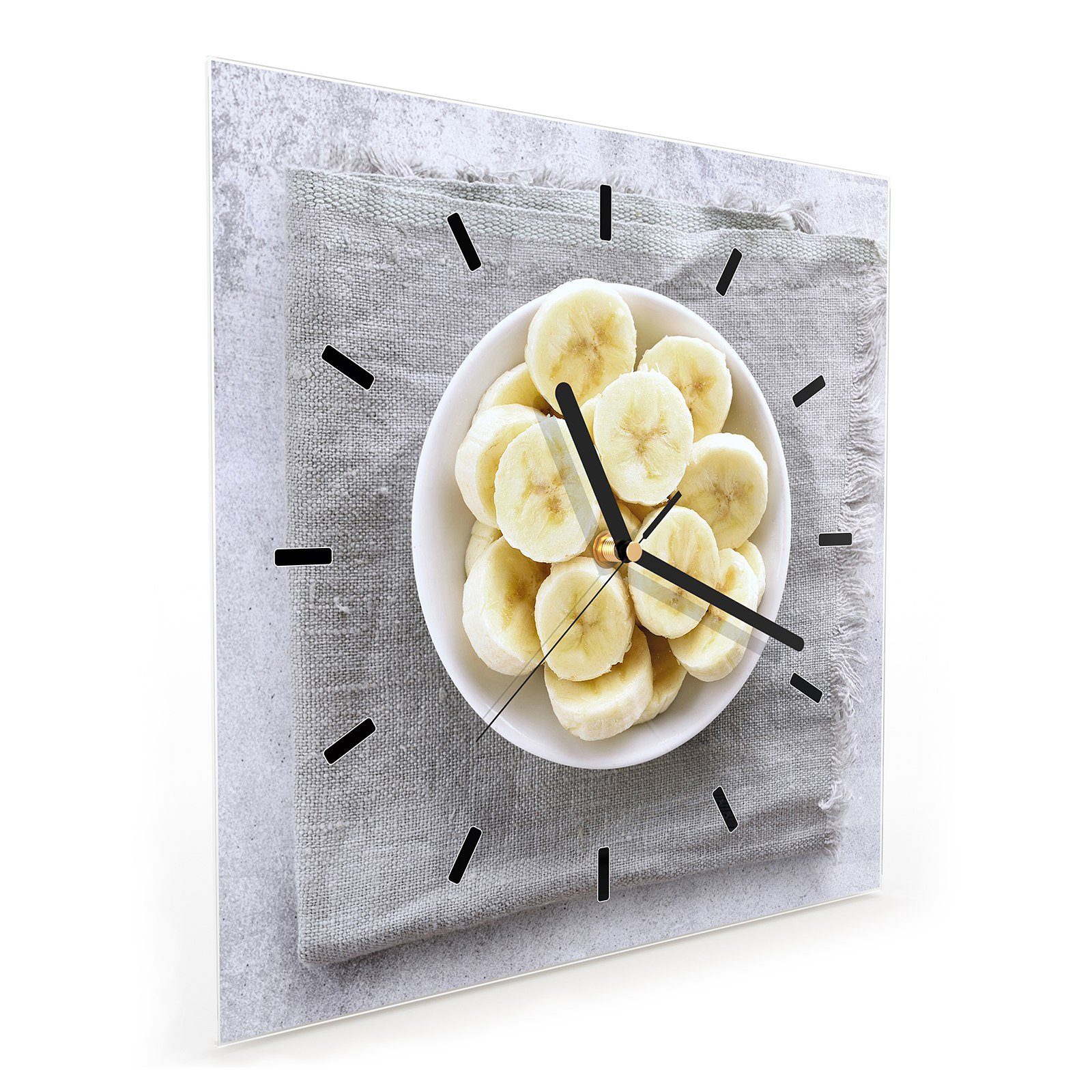 Primedeco Bananen in Größe 30 mit Glasuhr x cm Schale Wanduhr Wandkunst Motiv Wanduhr 30