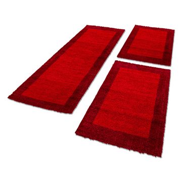 Teppich Bordüre Design, Teppium, Rechteckig, Höhe: 30 mm, Schlafzimmer Teppich Bettumrandung Läufer Set 3 teilig Rot