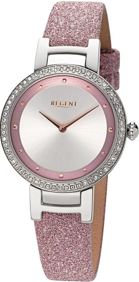 Regent Quarzuhr Regent Damen Armbanduhr Analog, Damen Armbanduhr rund,  extra groß (ca. 33mm), Lederarmband