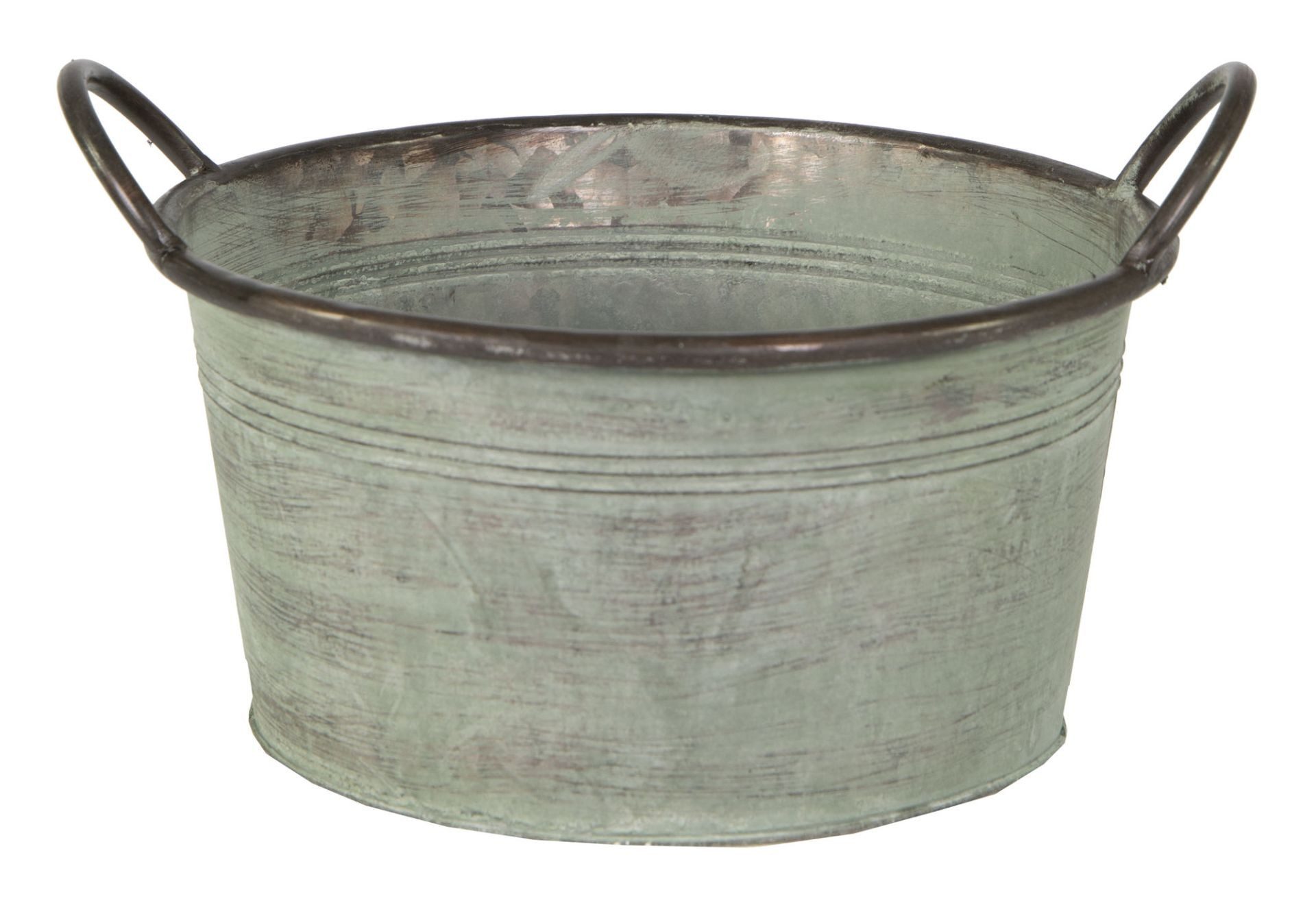 finehomegarden Pflanzschale Schale mit Griff Metall Ø41cm H20cm grün antik Pflanzkübel (1 St), Schhale Pflanzgefäß Garten / Paket