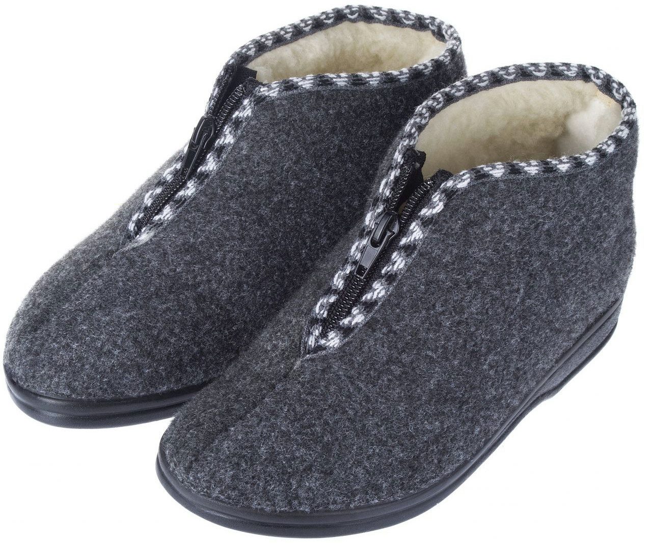 zelbut Damen Winter Filz Hausschuhe Schafwolle Hausstiefel Hüttenschuhe Reißverschluss