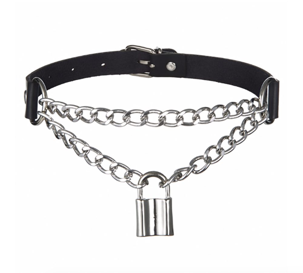 Sandritas Erotik-Halsband Halsband mit Schlossanhänger Kette Sklave Schwarz Bondage BDSM SM