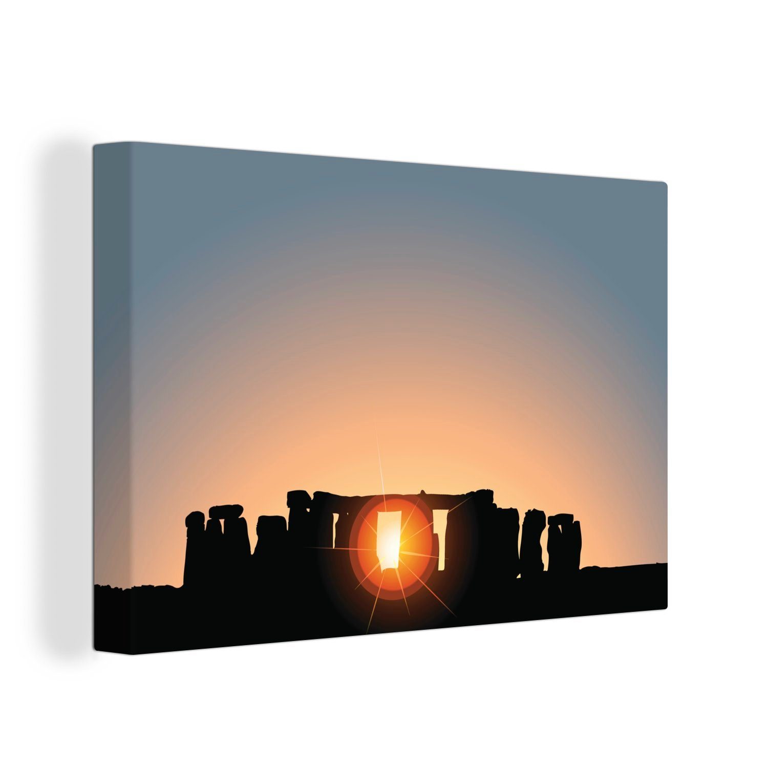 Leinwandbilder, hinter Stonehenge, Eine Wanddeko, Wandbild OneMillionCanvasses® St), Aufhängefertig, (1 des 30x20 Leinwandbild Sonnenaufgangs Illustration cm