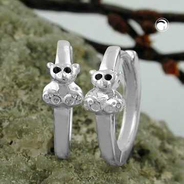 unbespielt Paar Creolen Ohrringe Kleiner Bär glänzend schwarz lackiert 925 Silber 13 x 4 mm, Silberschmuck für Kinder