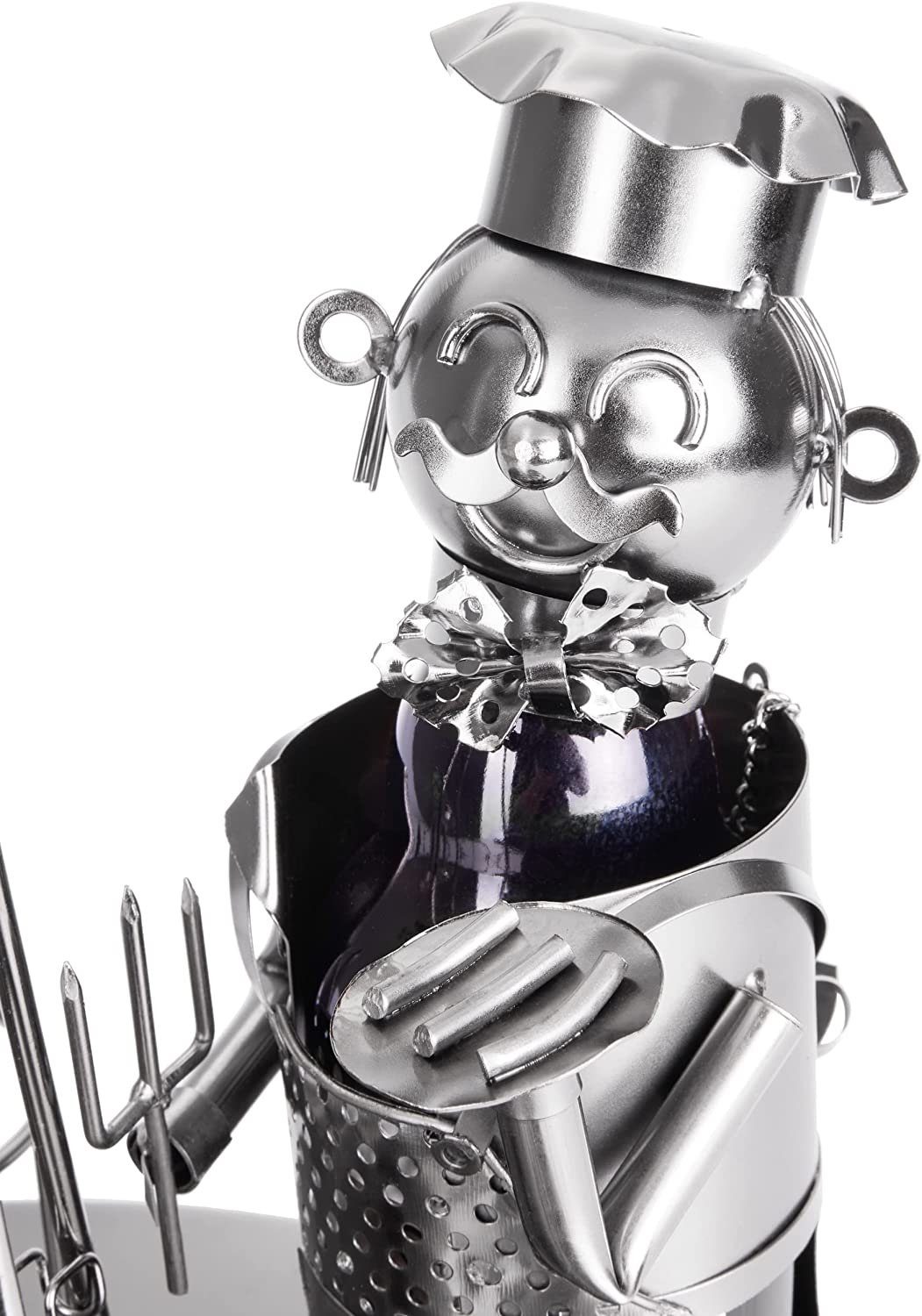 BRUBAKER Weinflaschenhalter Grillmeister am Schwenkgrill, (Bierflaschenhalter für 6 Bierflaschen, 1-St., inklusive Grußkarte), Metall Skulptur, Bier Geschenk für den Mann, Bierhalter Grill