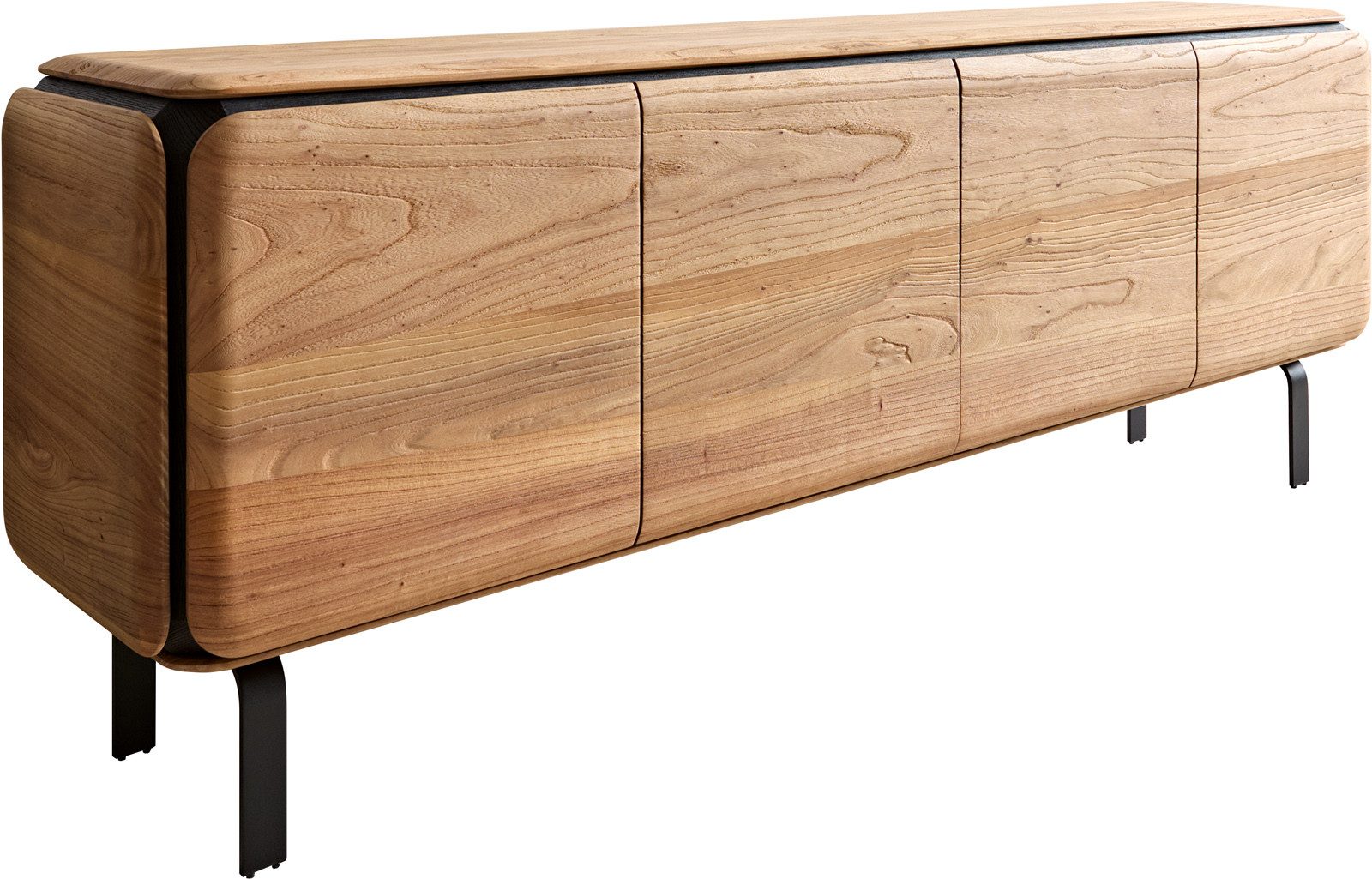 DELIFE Sideboard Giacinto, 180 cm Ulme Natur 4 Türen L-Fuß Schwarz