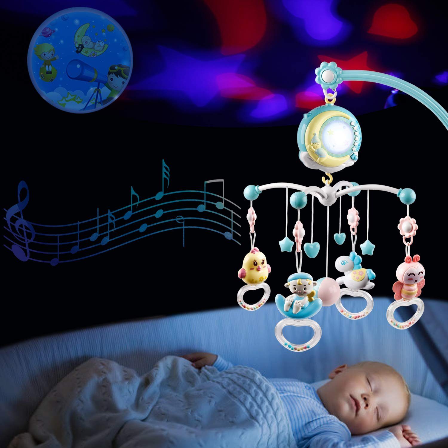 Esun Mobile Baby Mobile für Kinderbett Krippe mit Licht und Musik,Projektor günstig online kaufen