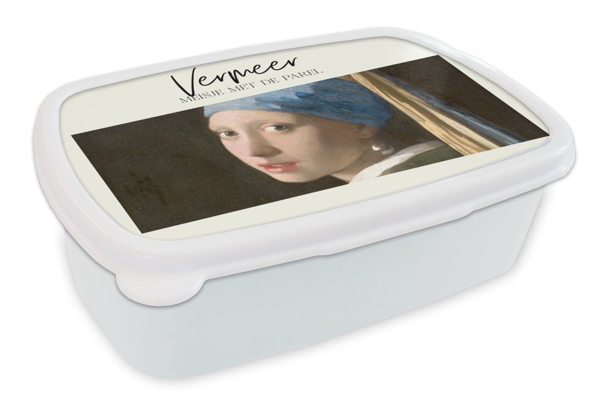 MuchoWow Lunchbox Perlenohrring und - mit Mädchen - Brotbox und für weiß dem (2-tlg), Erwachsene, Vermeer, Kunst Mädchen Kinder Jungs für Brotdose, Kunststoff, Das