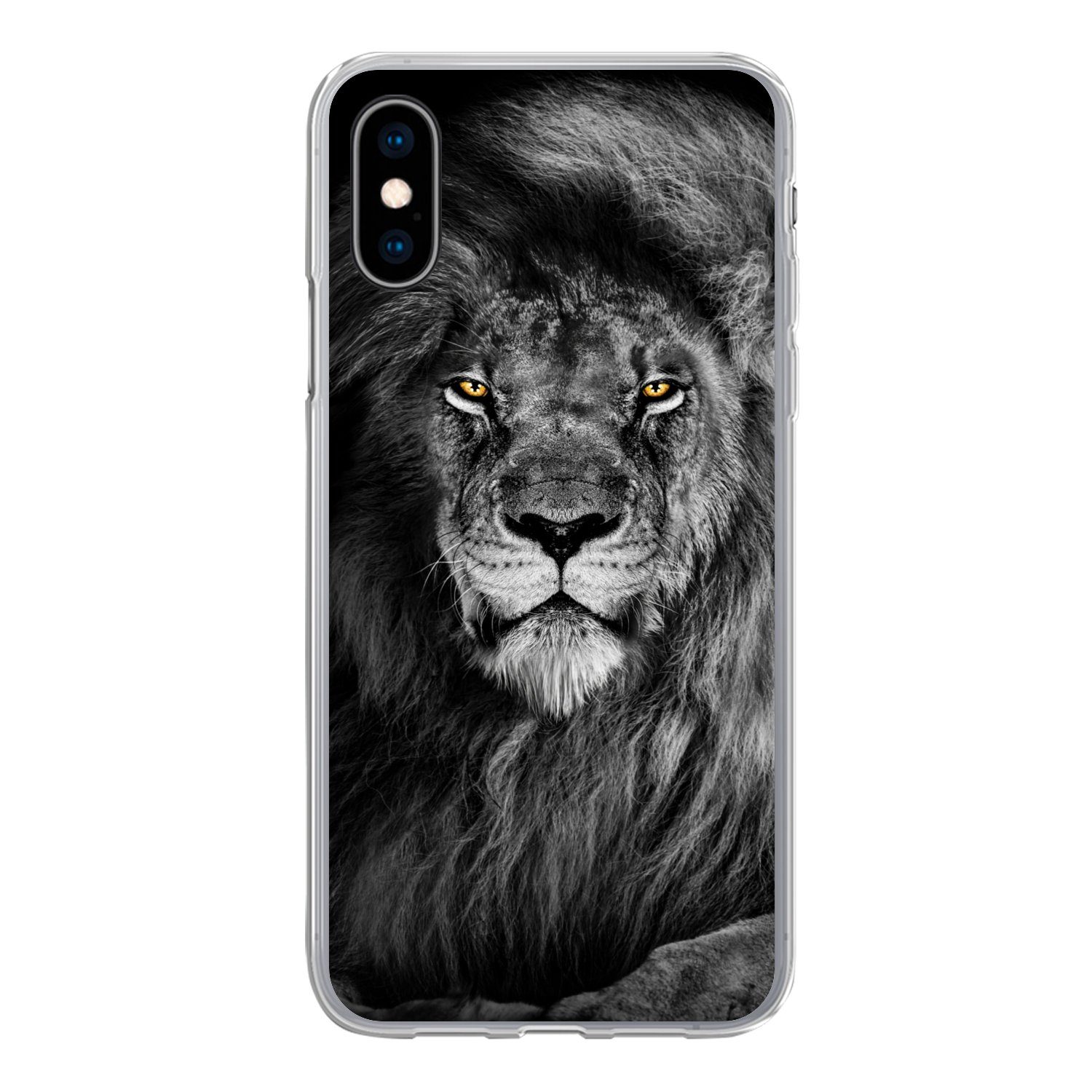 MuchoWow Handyhülle für Apple iPhone X Löwe - Augen - Orange - Schwarz und weiß - Tiere -, Smartphone-Bumper, Print, Handy Schutzhülle Dünn
