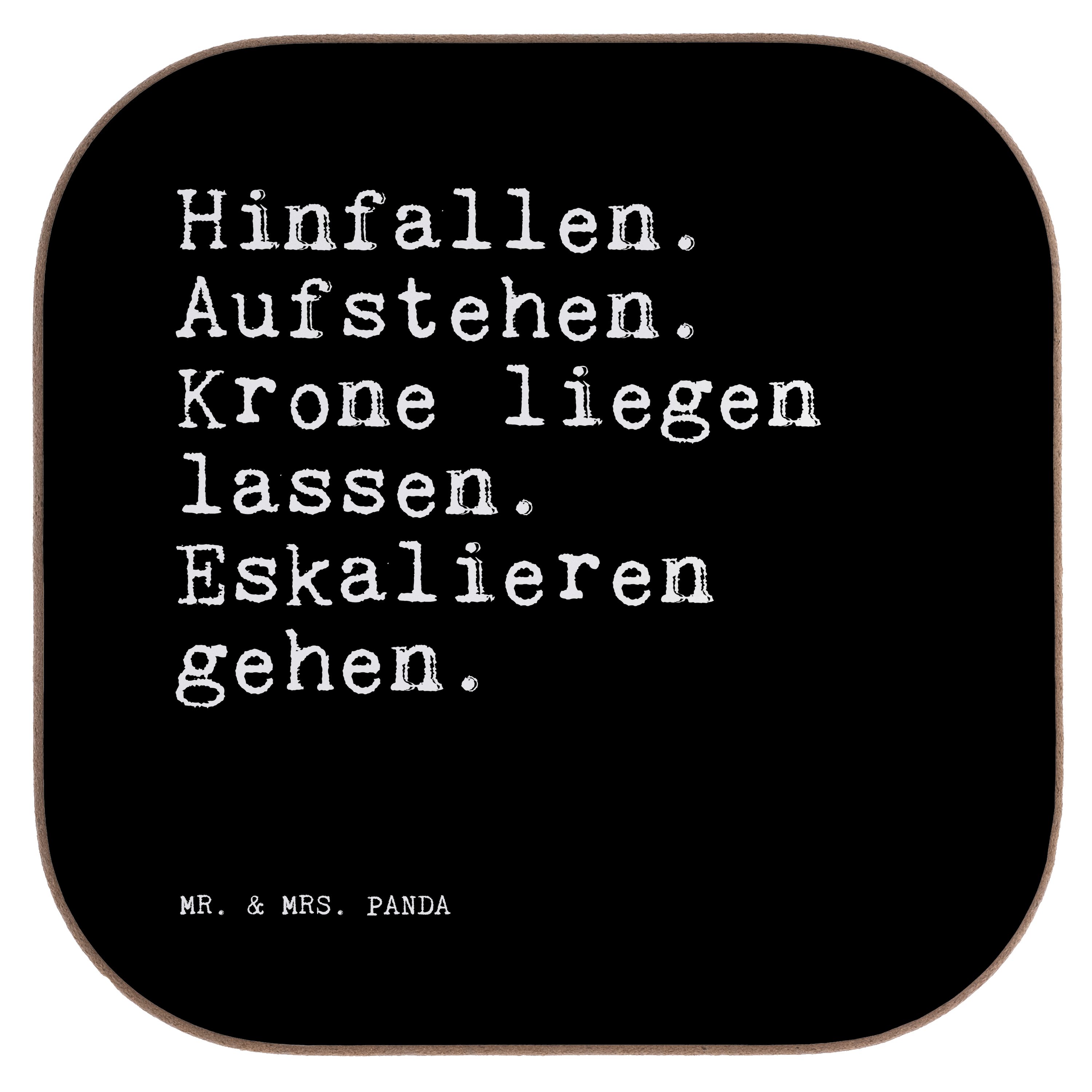 Mr. & Mrs. Panda Getränkeuntersetzer Hinfallen. Aufstehen. Krone liegen... - Schwarz - Geschenk, beste Fre, 1-tlg.