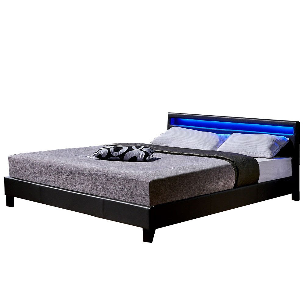 HOME DELUXE Bett LED Bett ASTRO (Set, 2-tlg., Bett und Lattenrost), extra großes gepolstertes Kopfteil,Variante mit oder ohne Matratze
