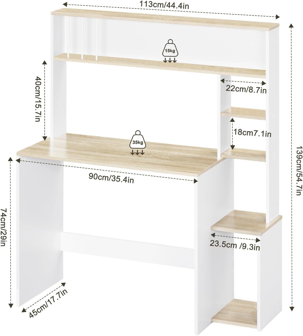 EUGAD Schreibtisch (1-St), Computertisch, 5-stufiges Bücherregal, mit Stauraum