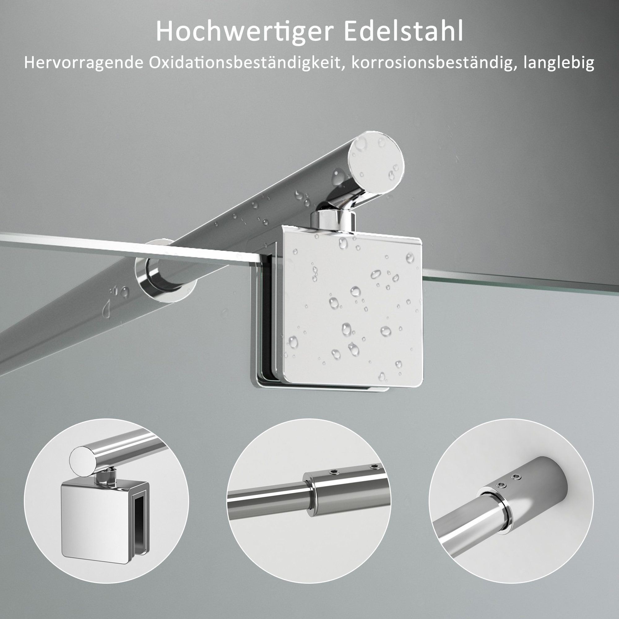 Boromal Duschwand-Stabilisationsstange Haltestange für 5-10 mm Walk In Duschwände Glaswand Stabilisator, justierbar 70-120cm Edelstahl / Schwarz – Bild 5 von 5