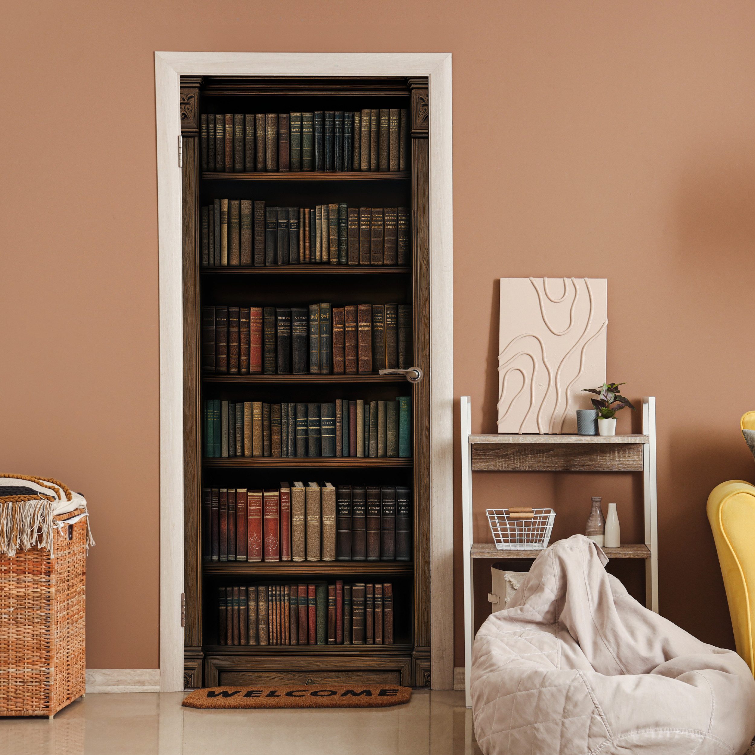 MuchoWow Türtapete Bücherregal - Vintage - Braun, Matt, bedruckt, (1 St), S günstig online kaufen