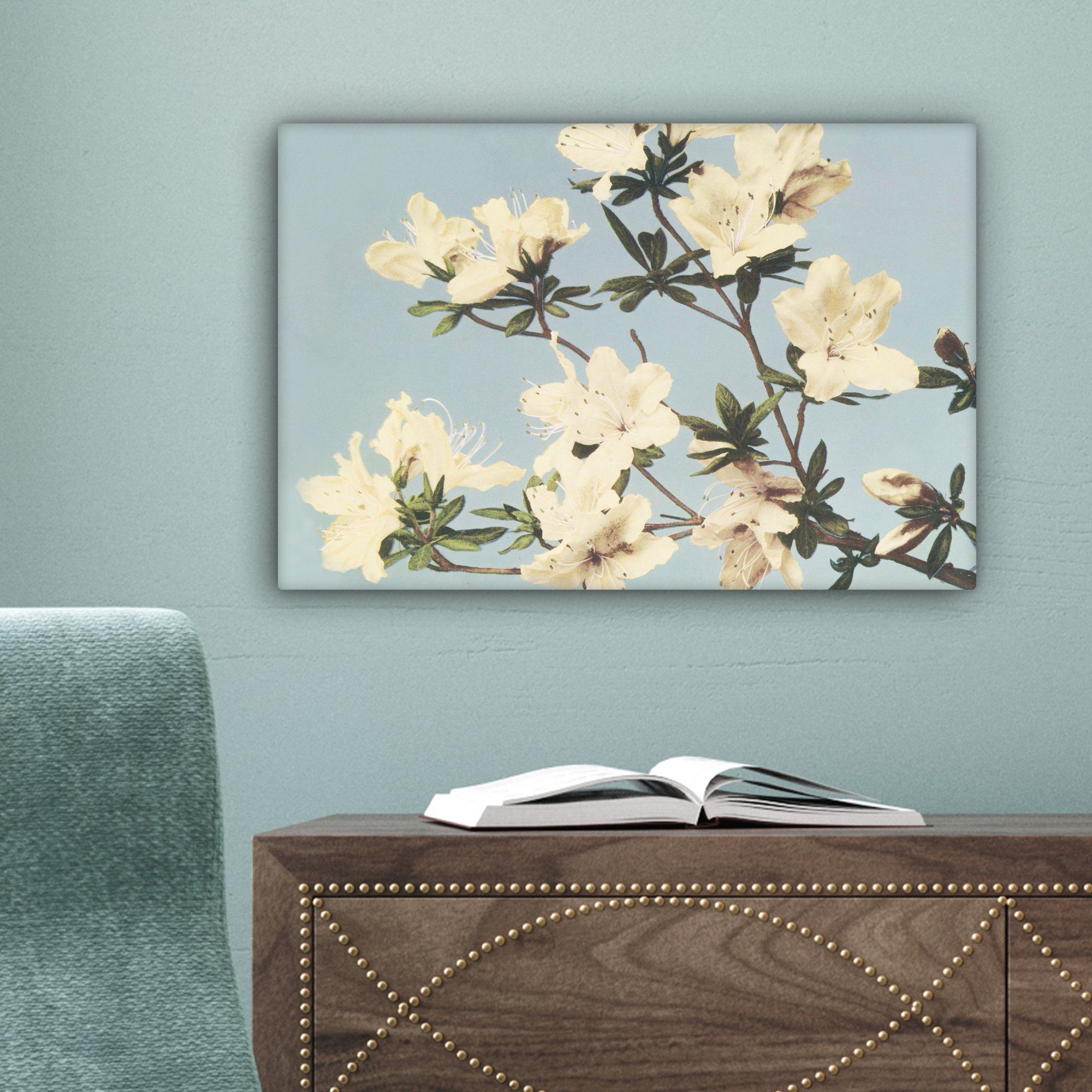 Wandbild St), Aufhängefertig, Blumen - Leinwandbilder, OneMillionCanvasses® Gemälde - - 30x20 (1 Natur, Vintage Weiß cm Wanddeko,