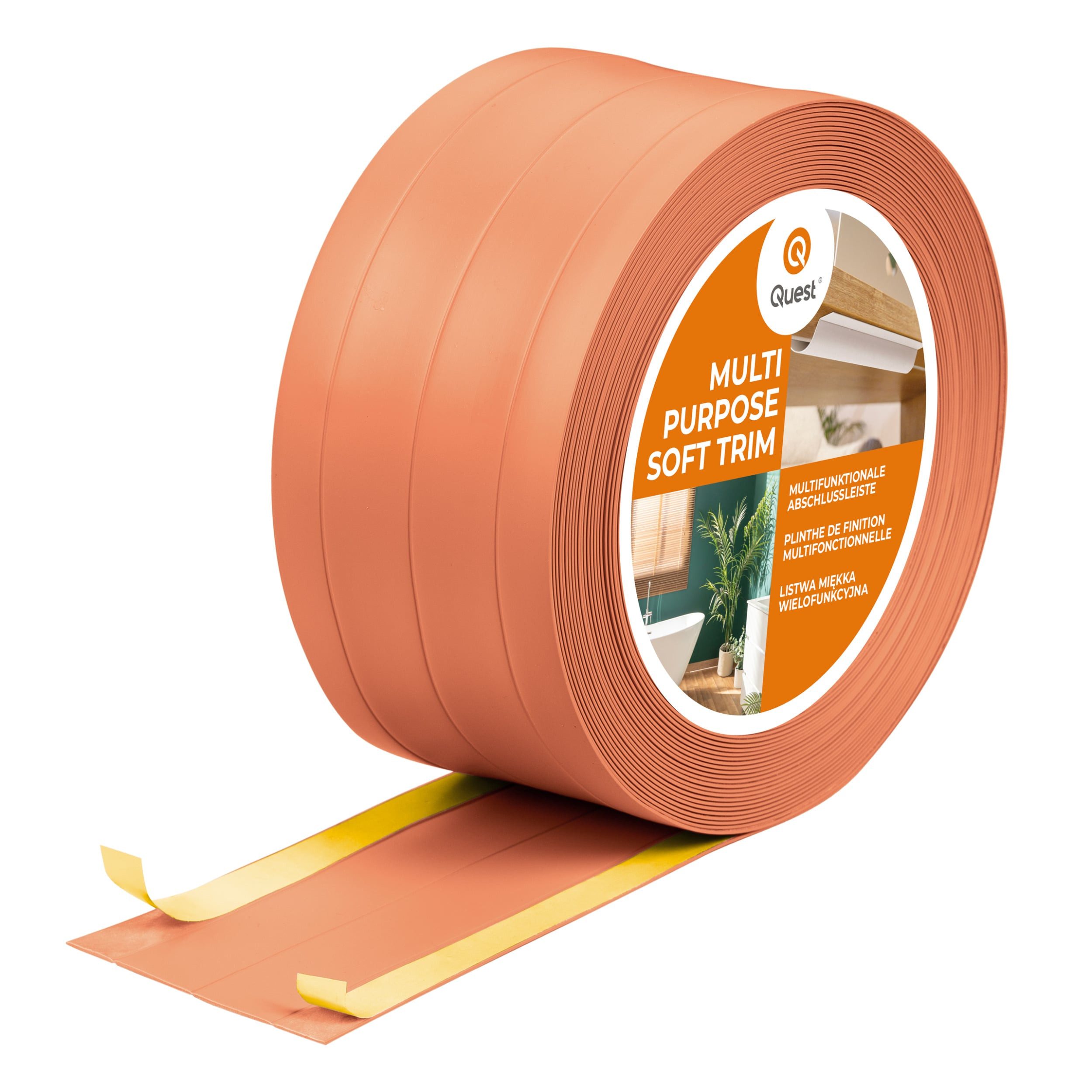 Quest Abschlussleiste Multifunktionsleiste W3 4in1 selbstklebend 95 mm, Selbstklebend, Kunststoff (PVC), 1-St., selbstklebend, 4in1, 95 mm, 5-m-Rolle