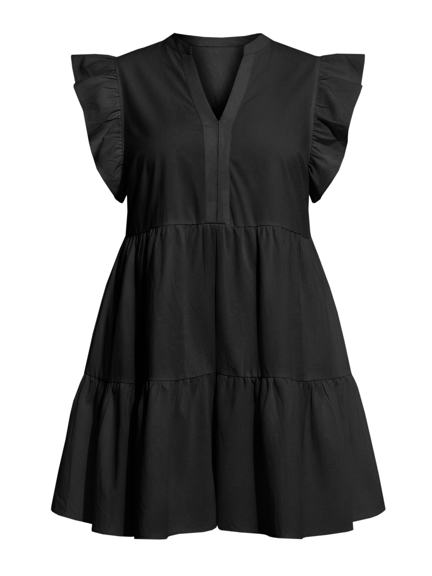 Imily Bela Minikleid Damen Oversize Kurzarm V-Ausschnitt mit Rüschenärmeln A-Linie Sommer (Packung, 1-tlg., 1per-Pack) mit gerüschtem Rock aus Baumwolle in Unif – Bild 5 von 5