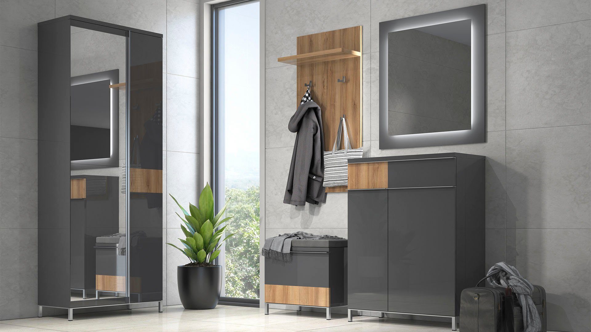 Garderobenschrank lackiert, Style mit Soft-Close-Funktion Places of UV Onyx