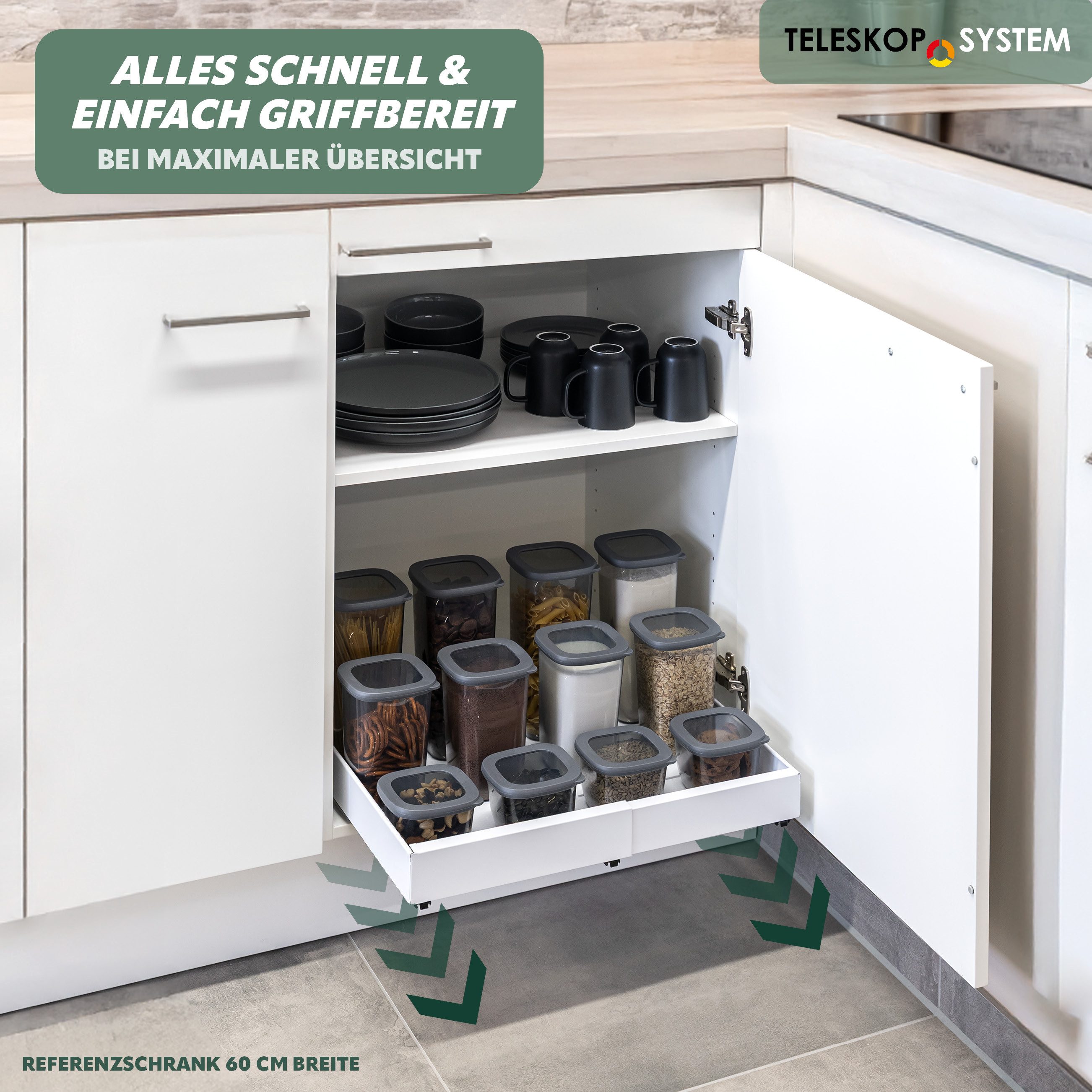 bremermann Teleskopauszug mit Einlegeboden, ausziehbar, Breite von 43-67 cm, weiß