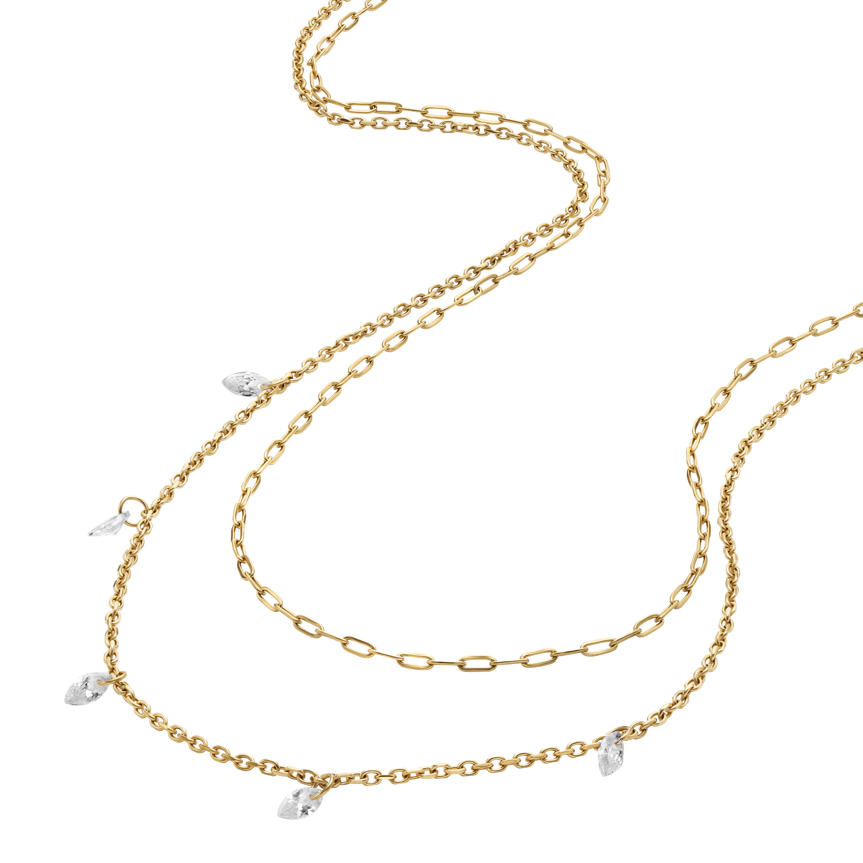 Fossil Kette mit Anhänger Schmuck Geschenk Edelstahl Halsschmuck ELLIS Layering, mit Zirkonia (synth)