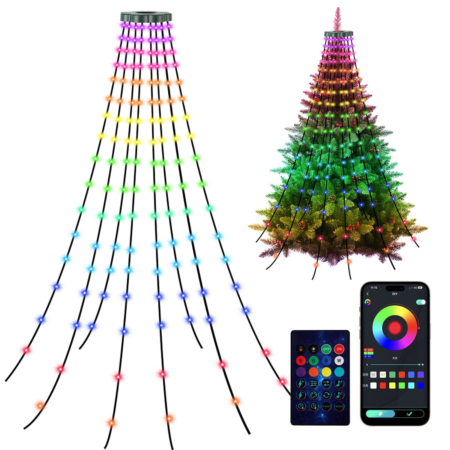 Clanmacy LED-Lichterkette LED Lichterkette Weihnachtsbaum Baummantel APP-Ko günstig online kaufen