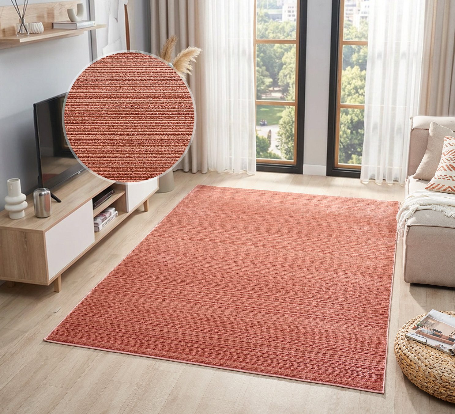 OTTO home Teppich Noolan, Hoch-Tief-Struktur, rechteckig, Höhe: 9 mm, gestreift, Streifen, weich, Wohnzimmer, Schlafzimmer, Esszimmer