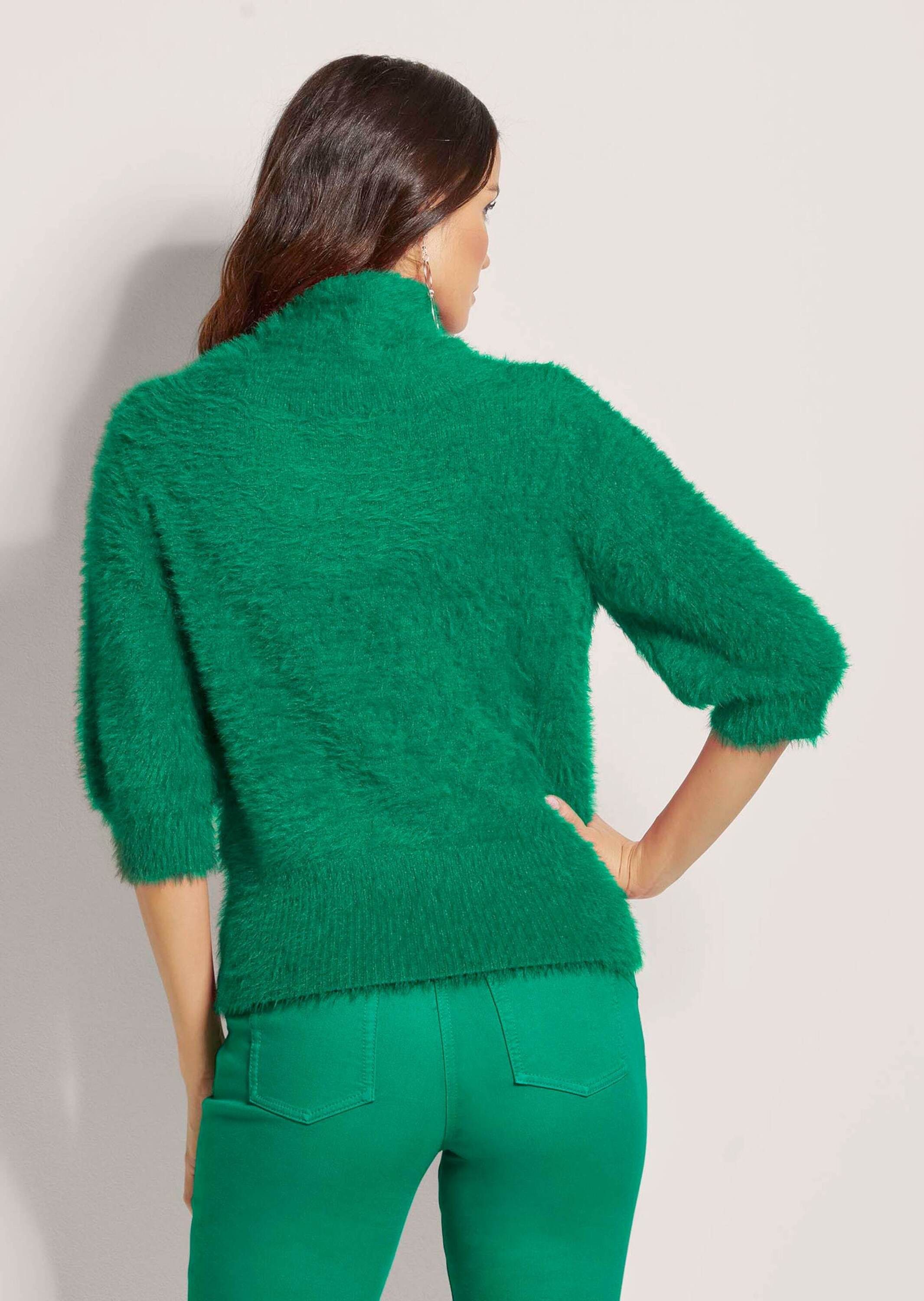 MADELEINE Strickpullover Weicher Strick mit Ballonärmeln Strickpullover mit flauschiger Textur, Stehkragen, Kurzarm, Kaschmir