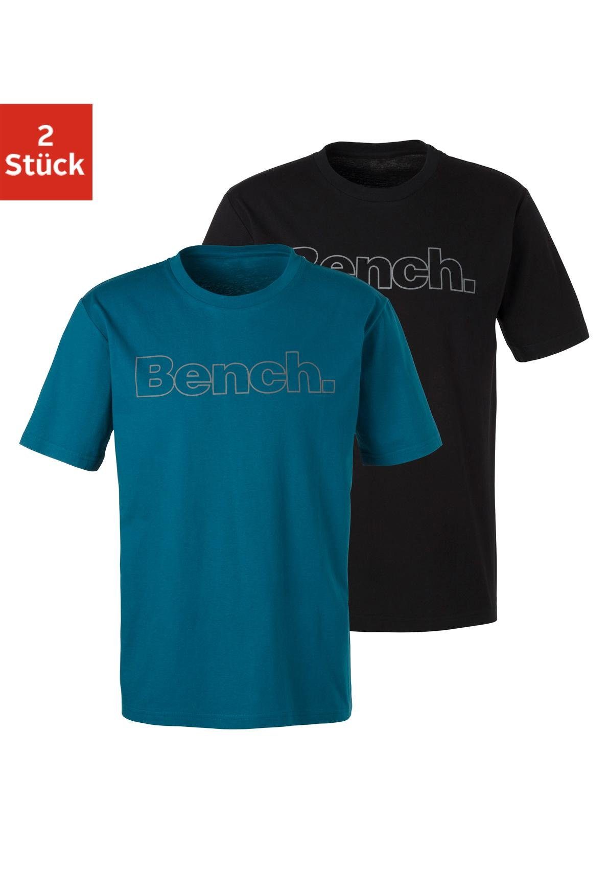 Bench. Loungewear T-Shirt (2-tlg) Shirt mit Logoprint, Basicshirt mit Rundhals aus reiner Baumwolle