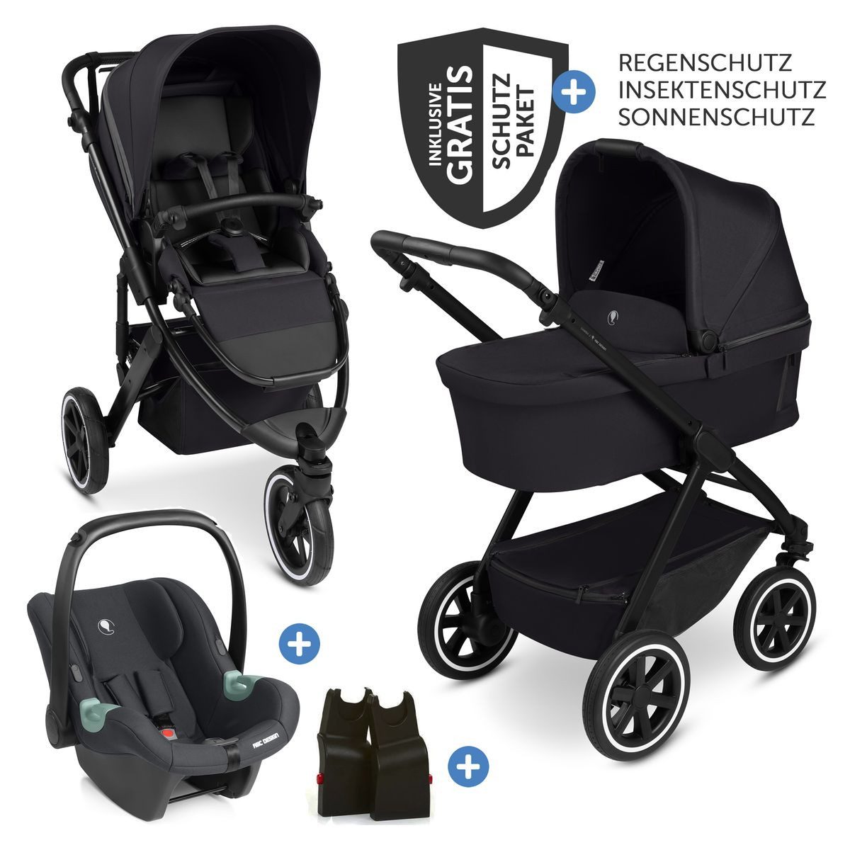 ABC Design Kombi-Kinderwagen Salsa 5 Run - Pure - Coal, 3in1 Kinderwagen Set mit Lufträdern, Babywanne, Babyschale & Sportsitz