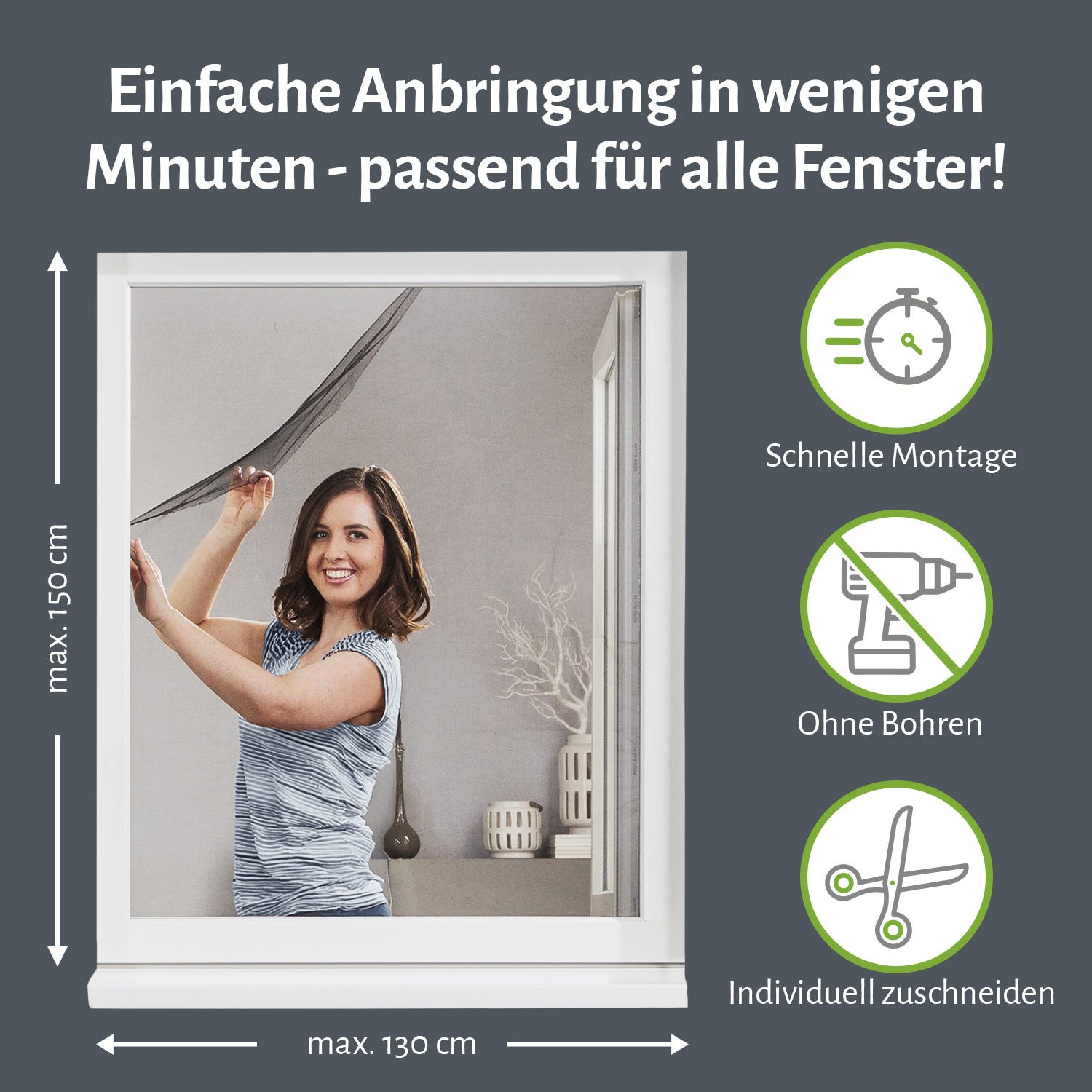 empasa Insektenschutz-Fensterrahmen mit Klettband, (1-St), Polyester Fliegengitter Fenster mit Klettband