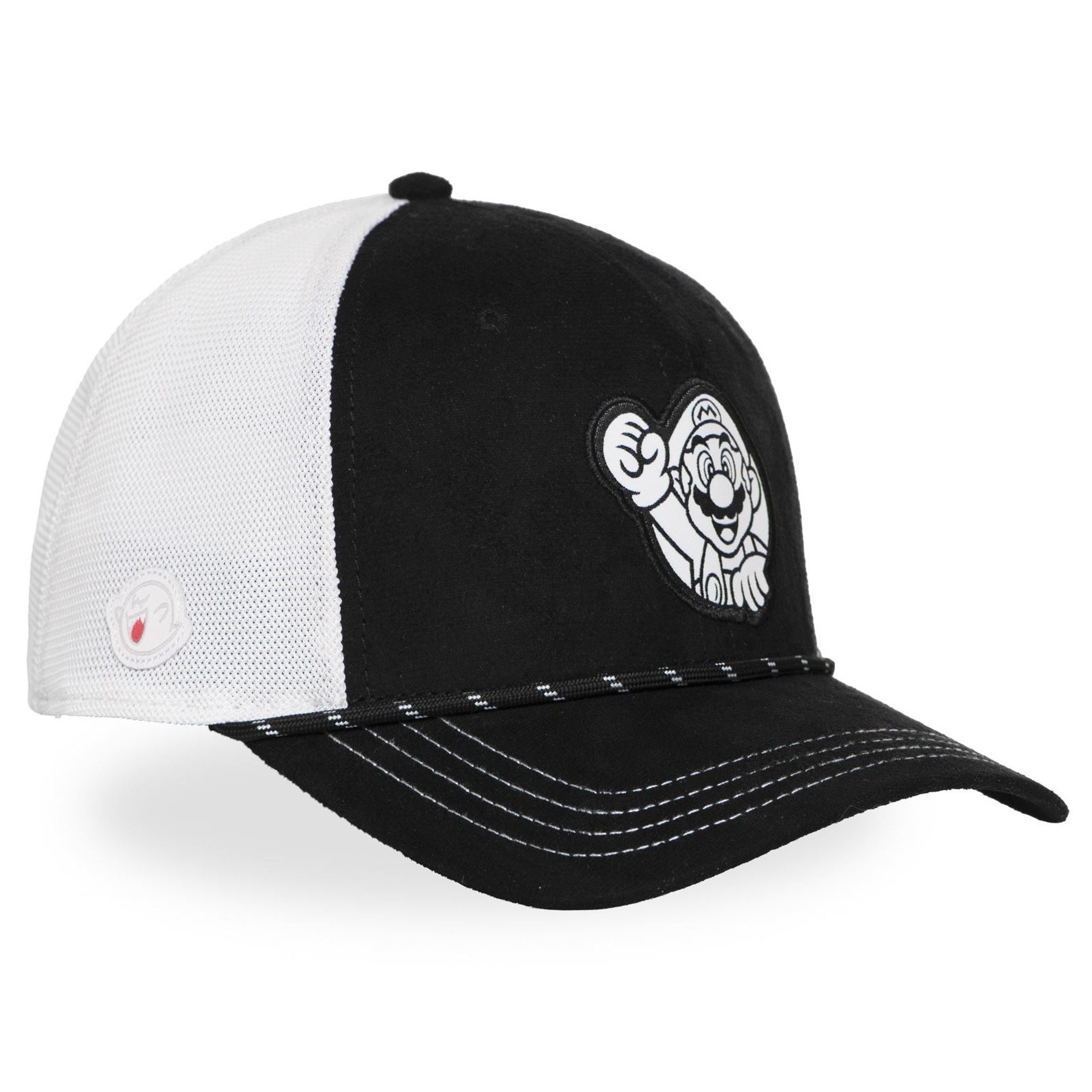 Capslab Trucker Cap CAPSLAB Premium Trucker Cap - SUPER MARIO - Semi Curved Black/White (Basecap, Basecap, Meshcap, Trucker Kappe) Geist Patch