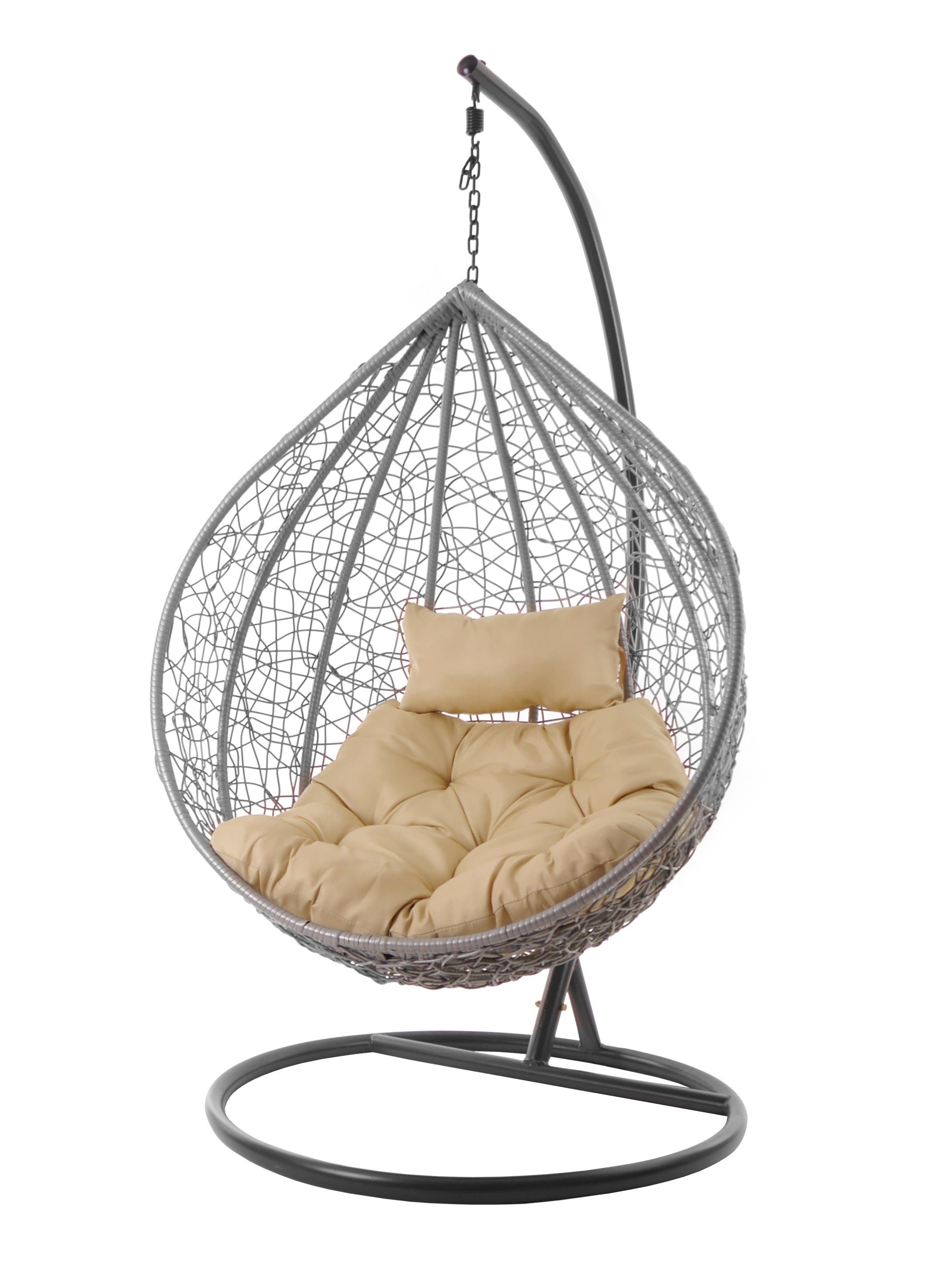 KIDEO Hängesessel Hängesessel MANACOR hellgrau, Hängesessel mit Gestell und Kissen, Swing Chair in hellgrau, lightgrey, XXL Schwebesessel, Chesterstepp hellbraun (7007 capucchino)