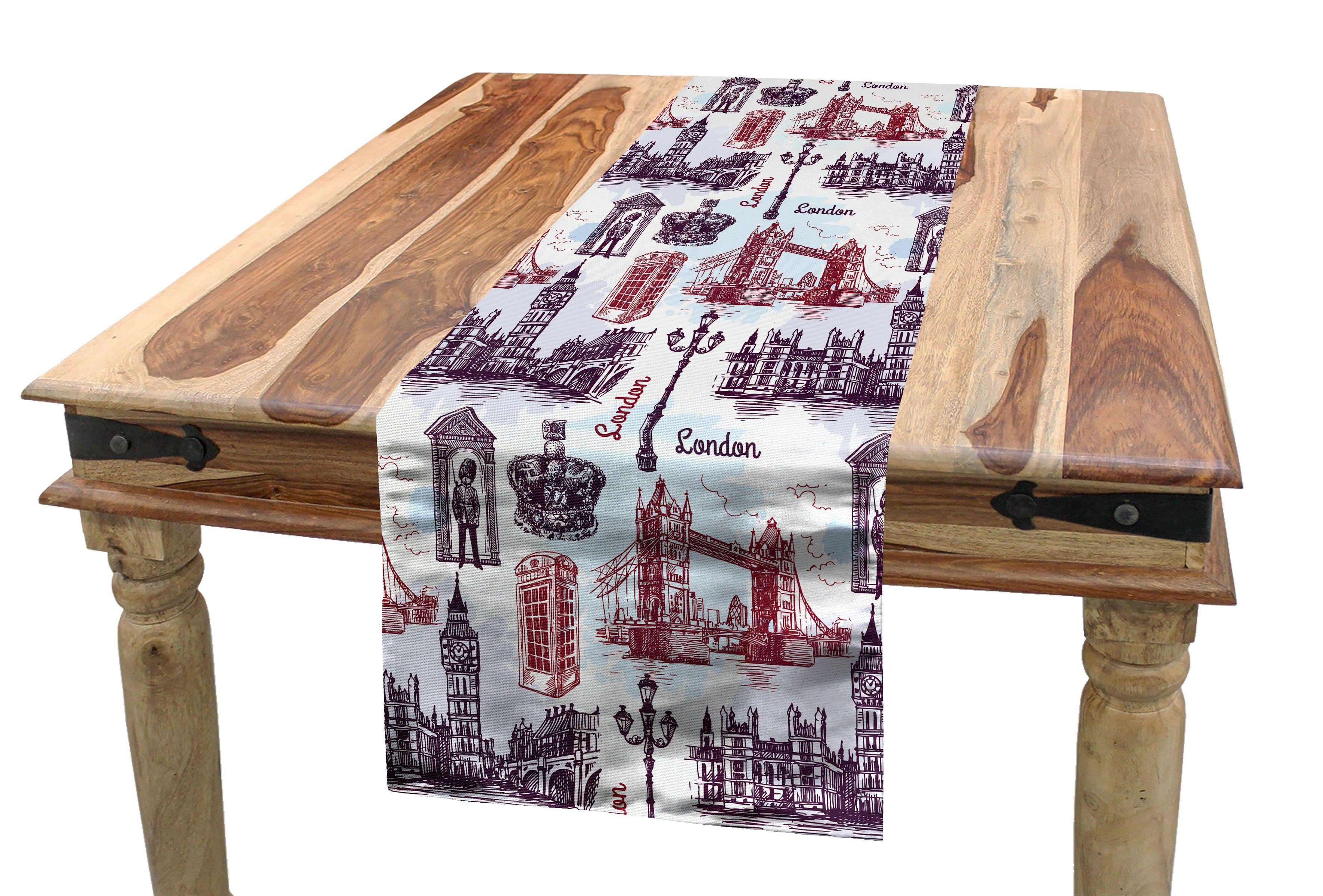 Küche Tischläufer, Stadt Wahrzeichen London Rechteckiger Skizze Tischläufer der Abakuhaus Dekorativer Esszimmer