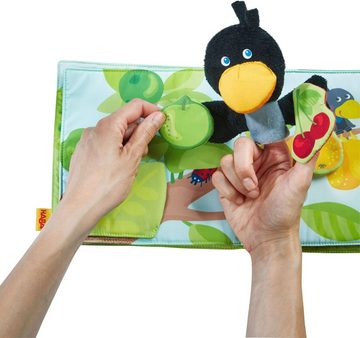 Haba Greifspielzeug Stoffbuch Obstgarten, mit Raben-Fingerpuppe