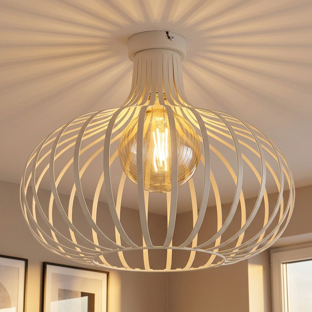 GLOBO LIGHTING Kugelleuchte, Leuchtmittel inklusive, Warmweiß, LED Deckenleuchte Metall cremefarben sandfarben Gitter Design H 150 cm