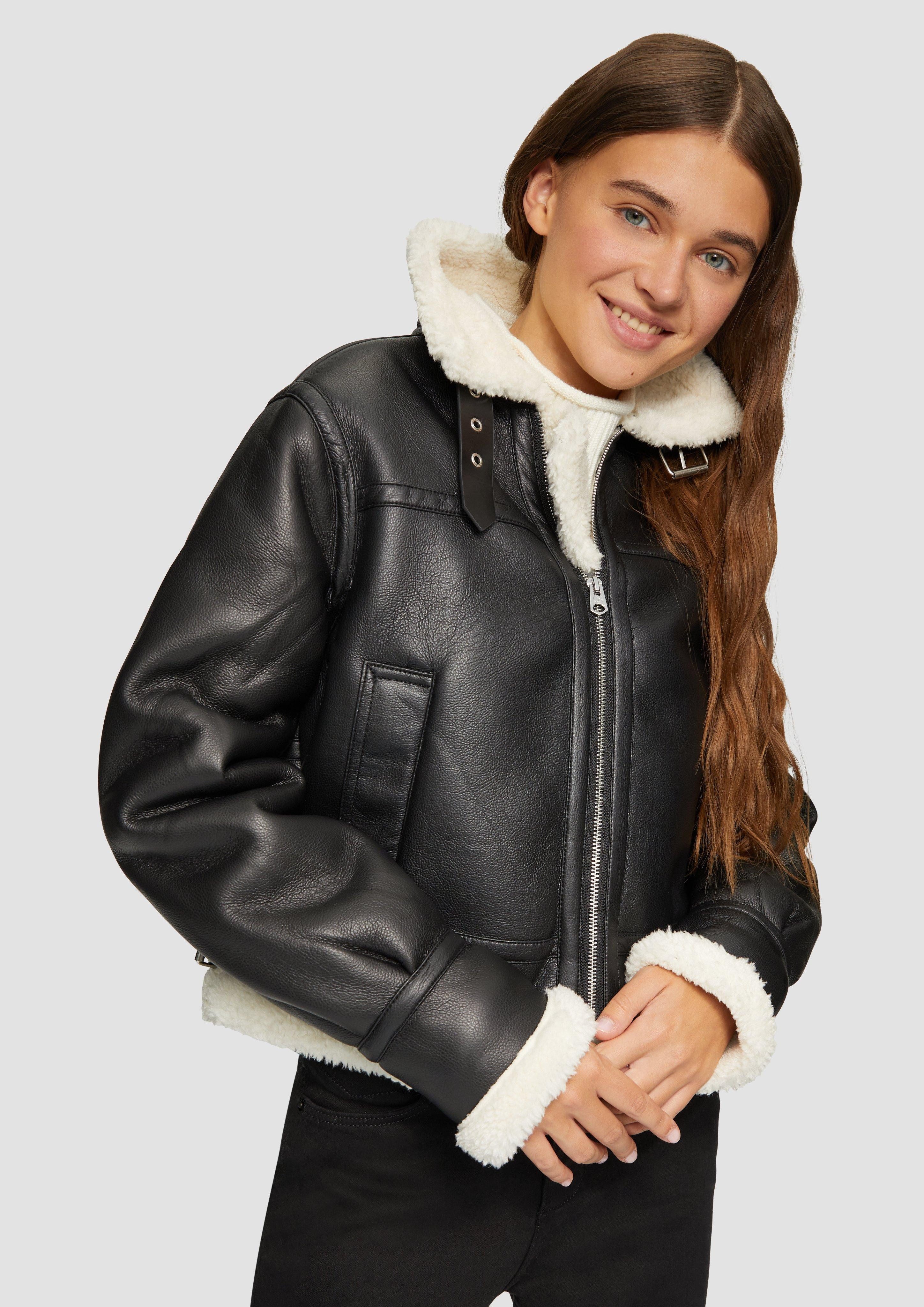 QS Outdoorjacke Verkürzte Jacke in Lammfelloptik günstig online kaufen