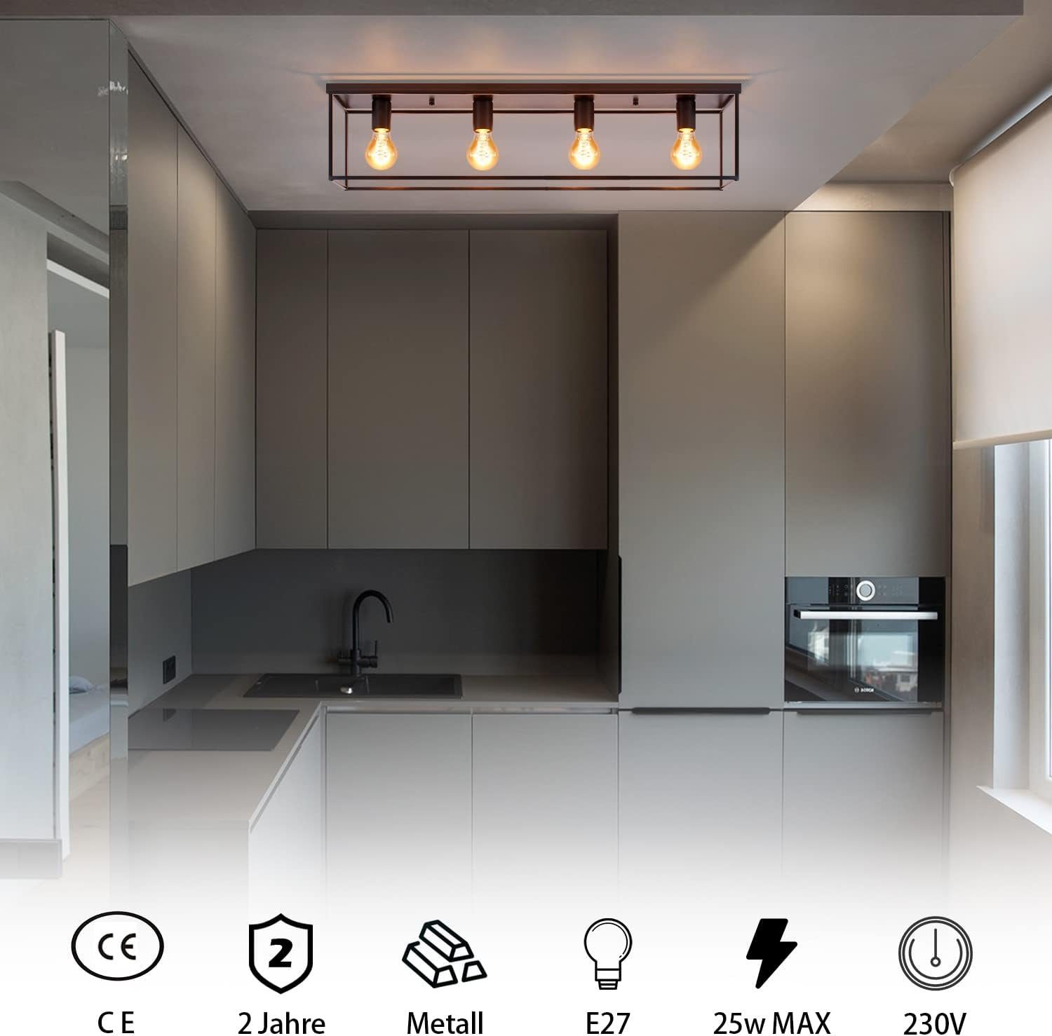 Nettlife Deckenleuchte Schwarz Vintage E27 Deckenlampe günstig online kaufen