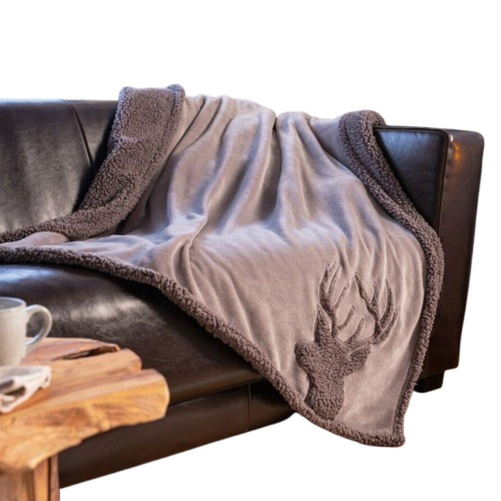 Wohndecke Wohndecke Kuscheldecke Hirsch Grau Teddystoff günstig online kaufen